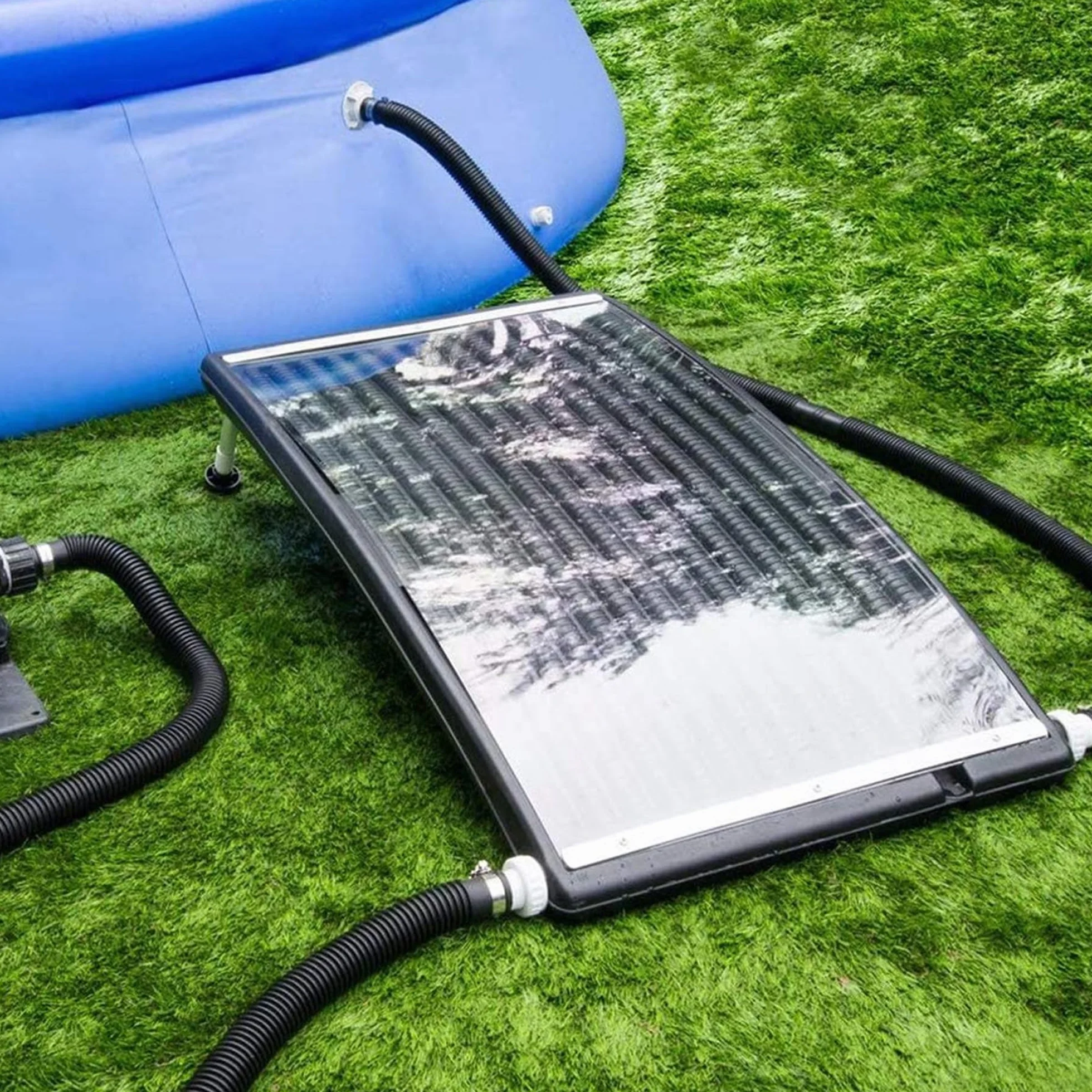 MaxxGarden Panneau Solaire Chauffant Portable Piscine Connexion 38mm Diamètre Hauteur Réglable 75x62x12cm