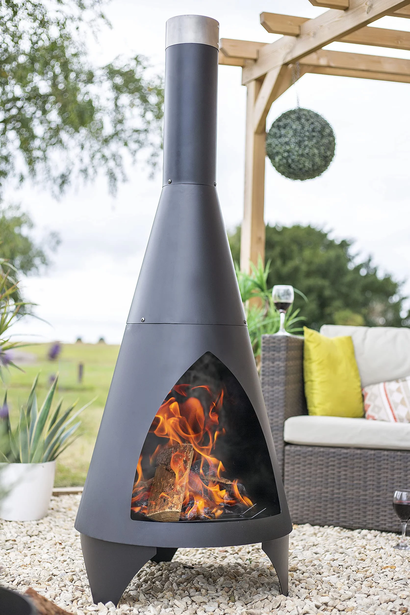 Colorado Cheminée d'extérieur chauffe-terrasse acier Noir Medium 160 cm