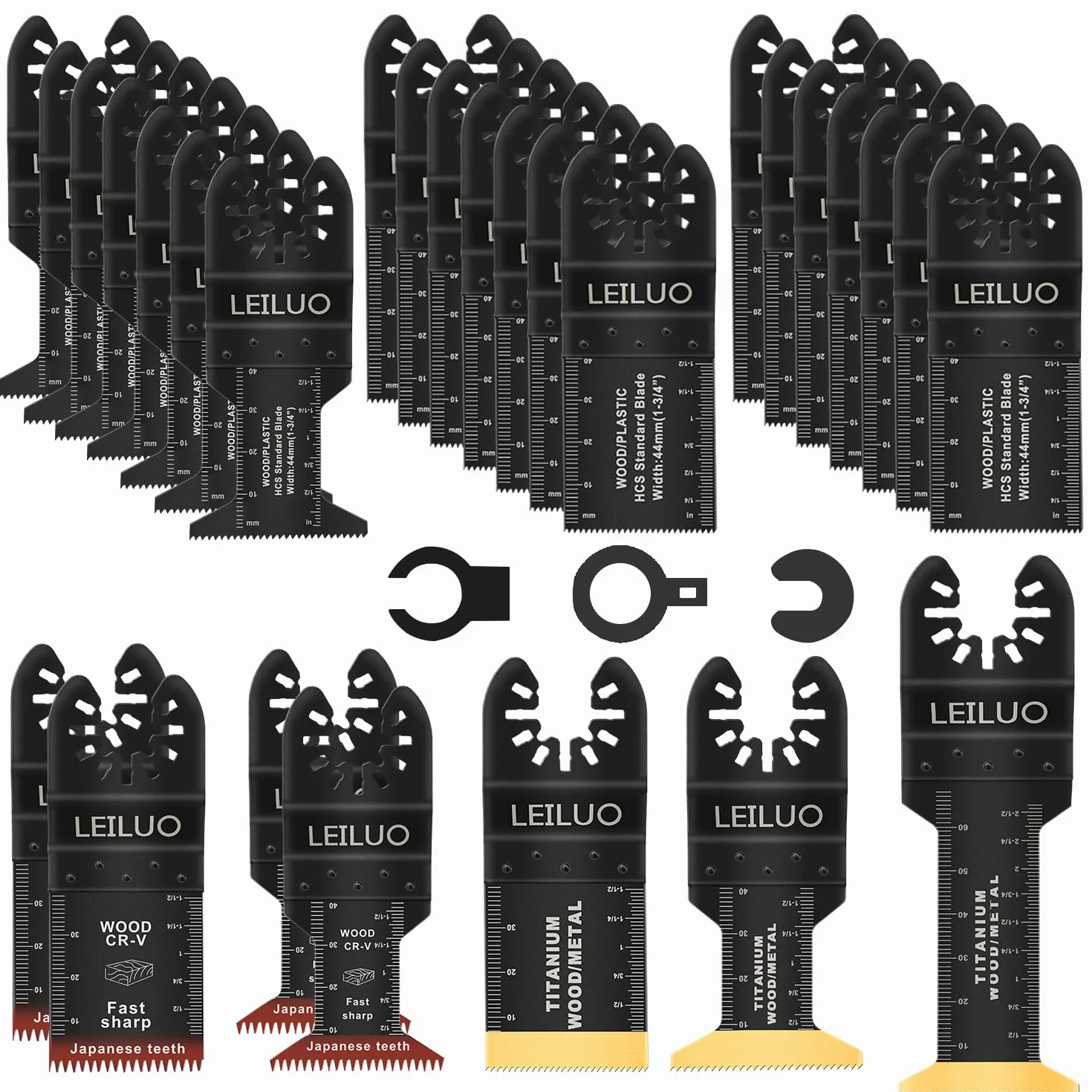 LEILUO Kit d'accessoires 32 pièces pour outils oscillants Idéal pour le bois les clous et les cloisons sèches Lames de scie oscillantes avec sac de rangement Compatible avec DeWalt Makita et plus