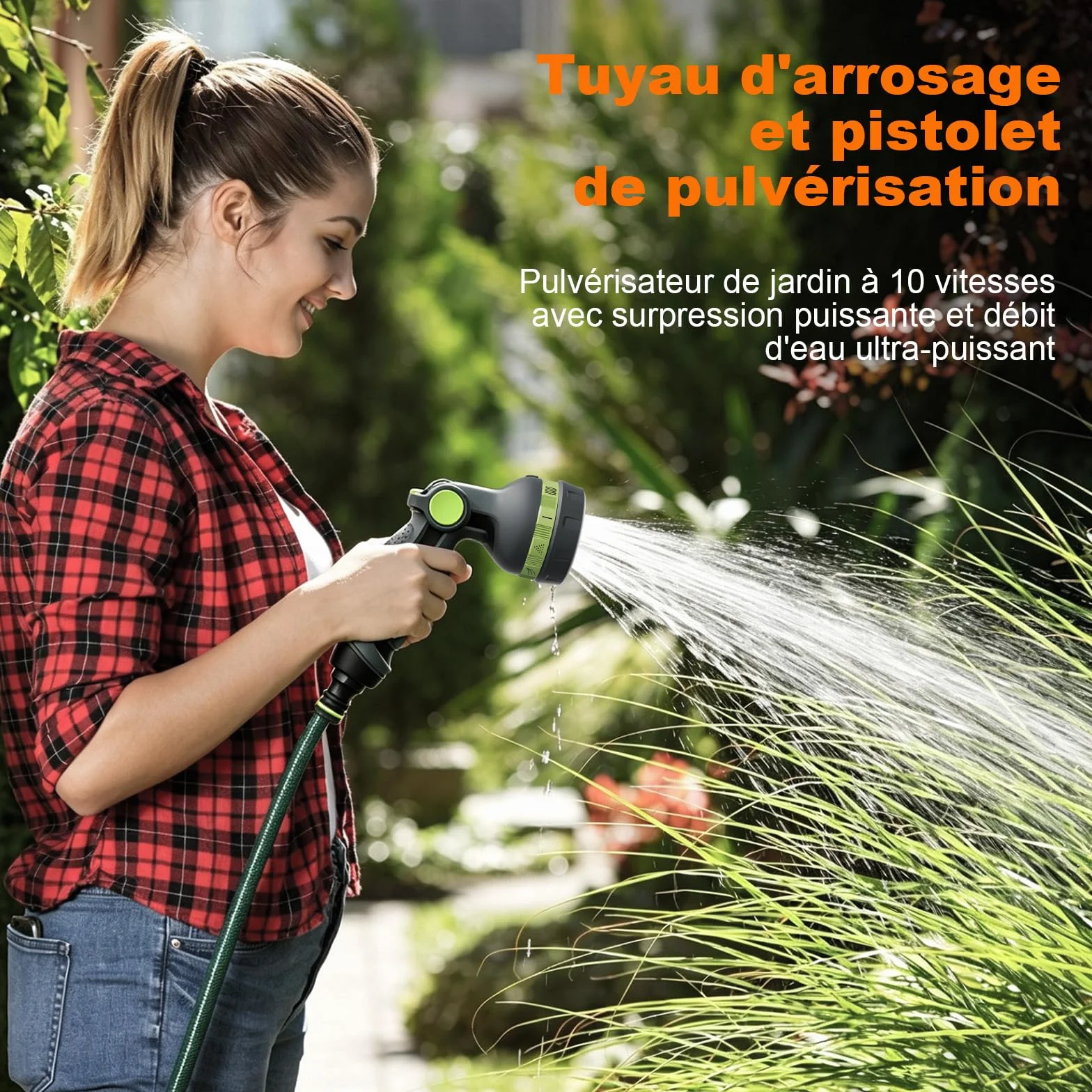 Ibergrif M22211 Pistolet d'arrosage 8 Fonctions Noir/Vert