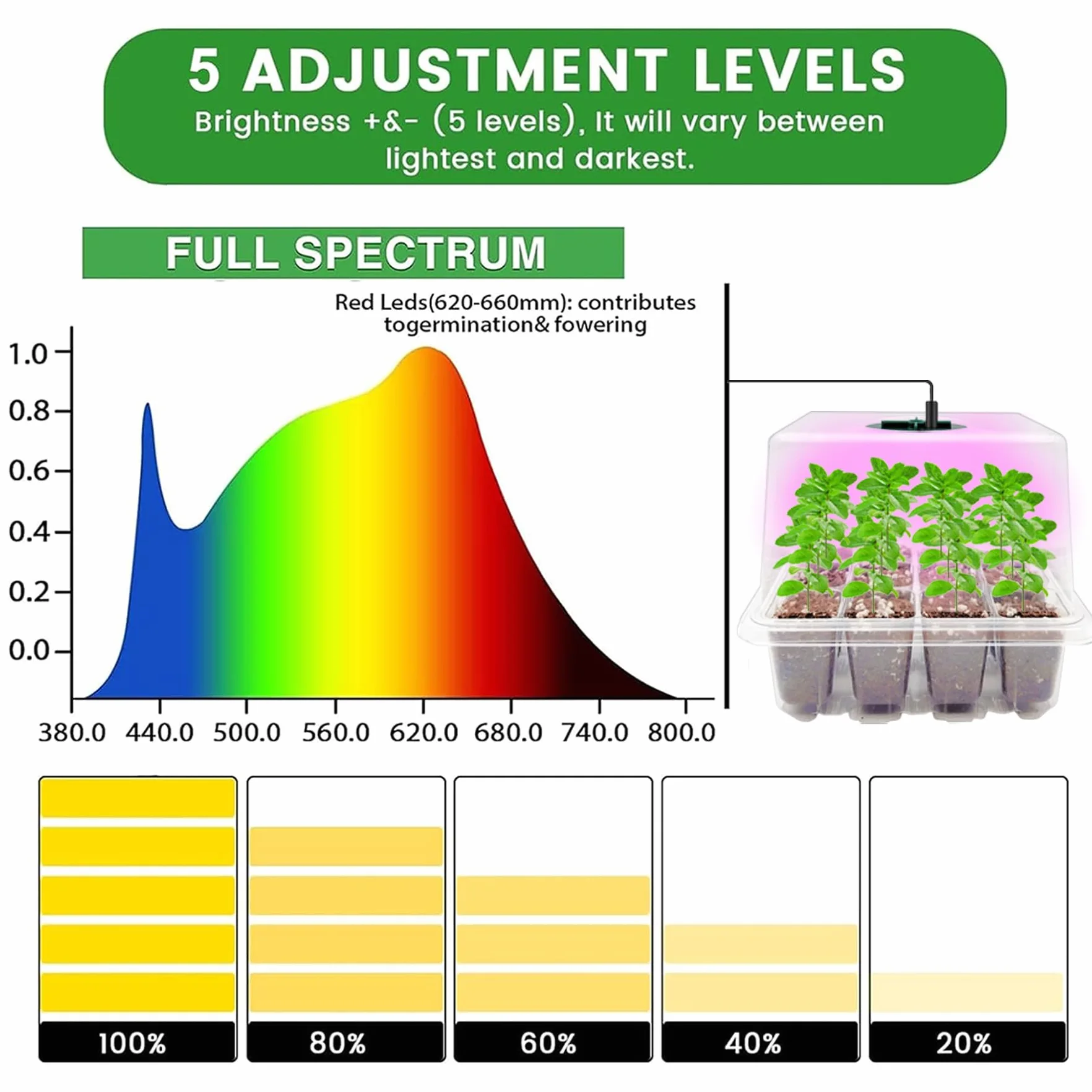 YeahBoom Mini Serre pour Plantes avec LED luminosité réglable, Kit de Culture Intérieur