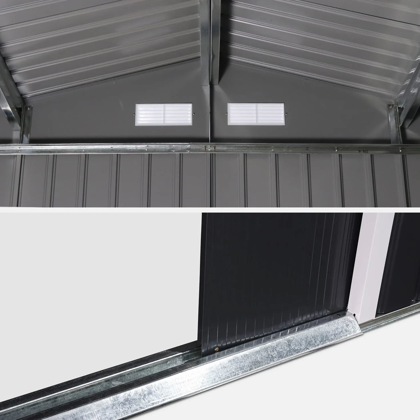 Abri de Jardin en métal Calaisis 7.06m² Gris Anthracite et Blanc Cabane à Outils Deux Portes coulissantes