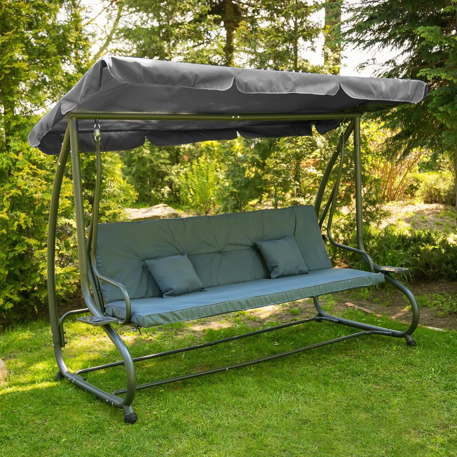 Toit De Rechange pour Balancelle De Jardin 195 x 125 x 15cm Imperméable Canopée Universelle Gris Foncé