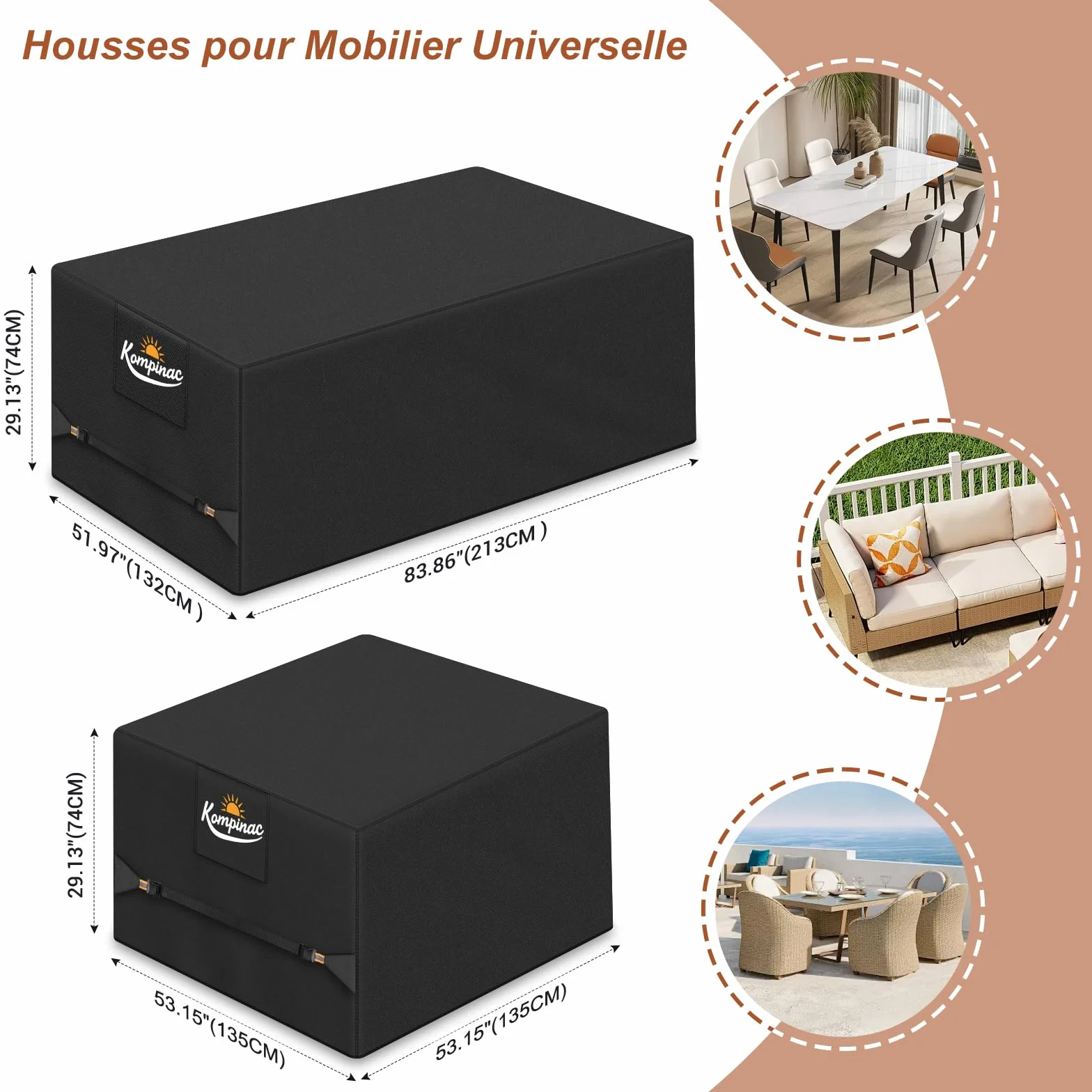 Housse Salon de Jardin Exterieur 900D Tissu Oxford 213x132x74cm Imperméable Protection Table Chaise Canapé