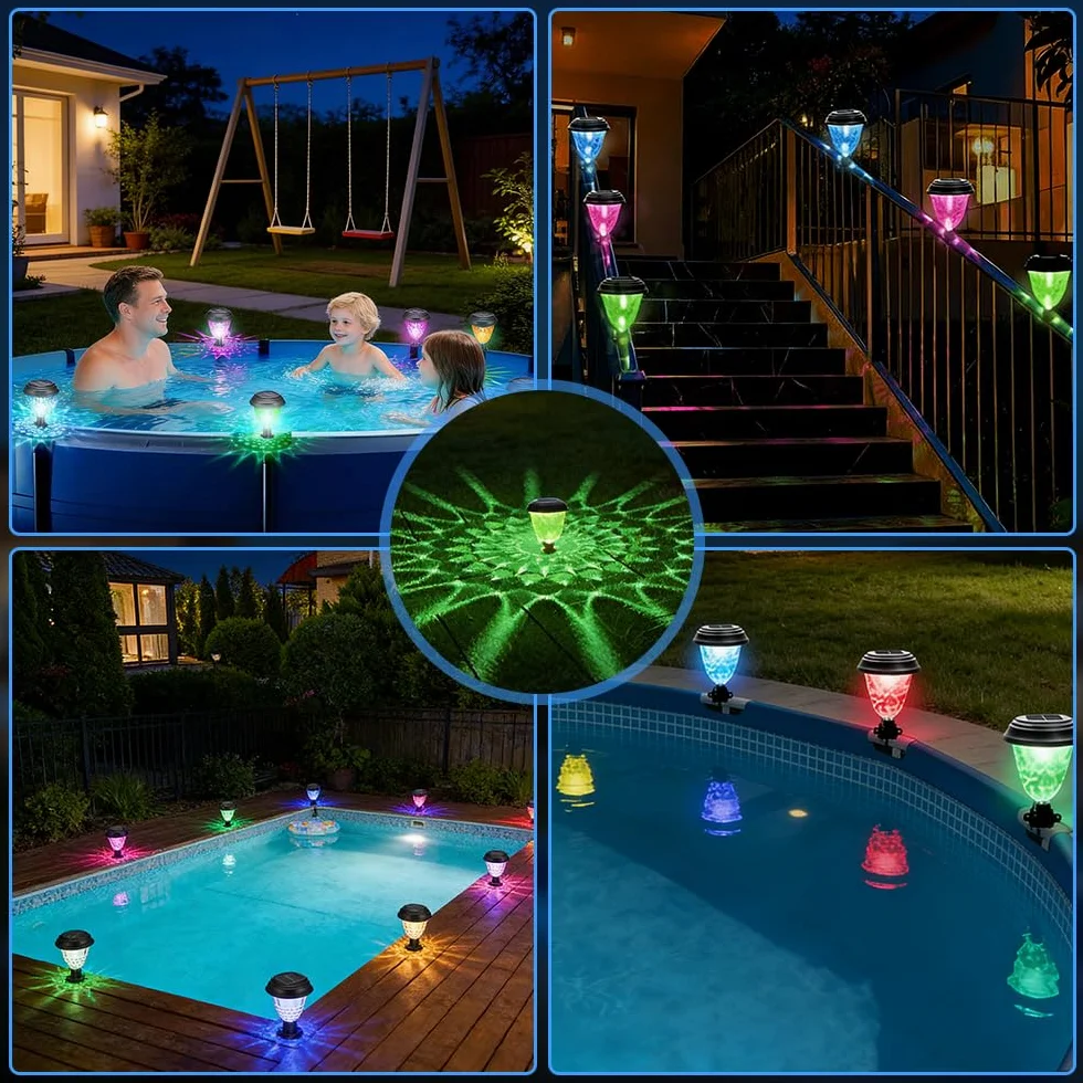 Lampe Solaire Piscine Hors Sol 6 Pièces 7 Couleurs Éclairage Jardin Escaliers Terrasse