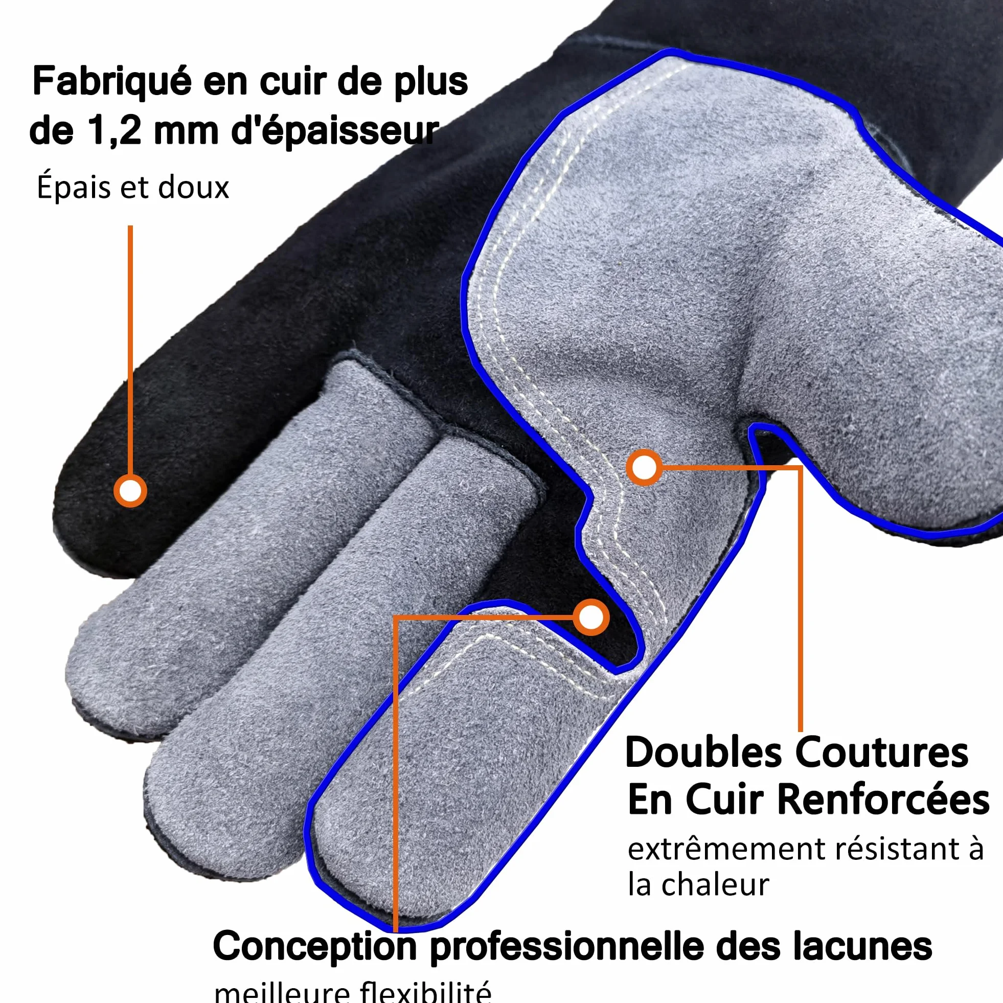 Gants Anti Chaleur de Barbecue En Cuir 40 CM Résistant Au Feu Et à La Chaleur