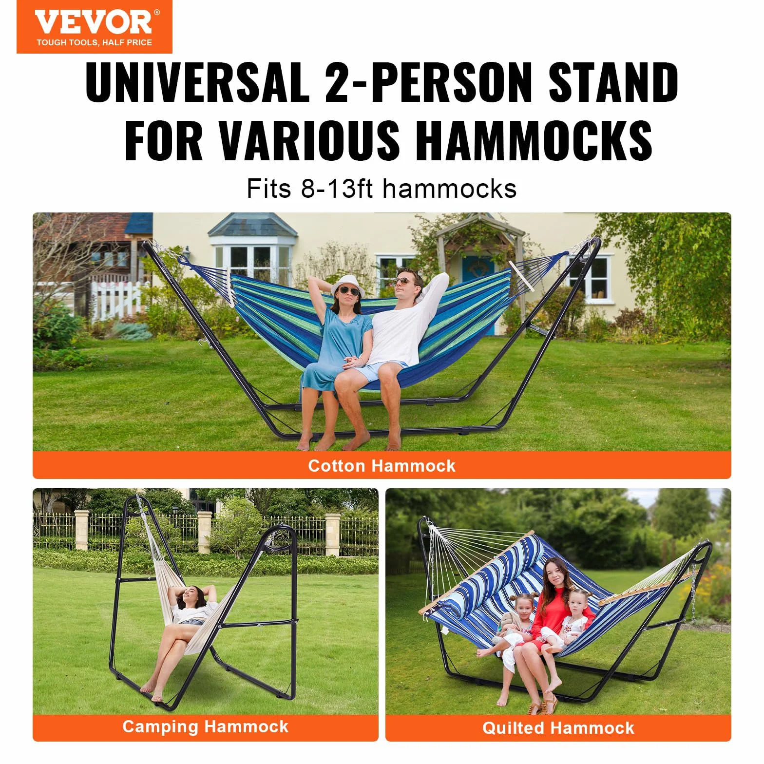 VEVOR Support de Hamac Portable 250 kg Cadre Universel Acier 2,3-3,9 m Réglable avec Sac de Transport