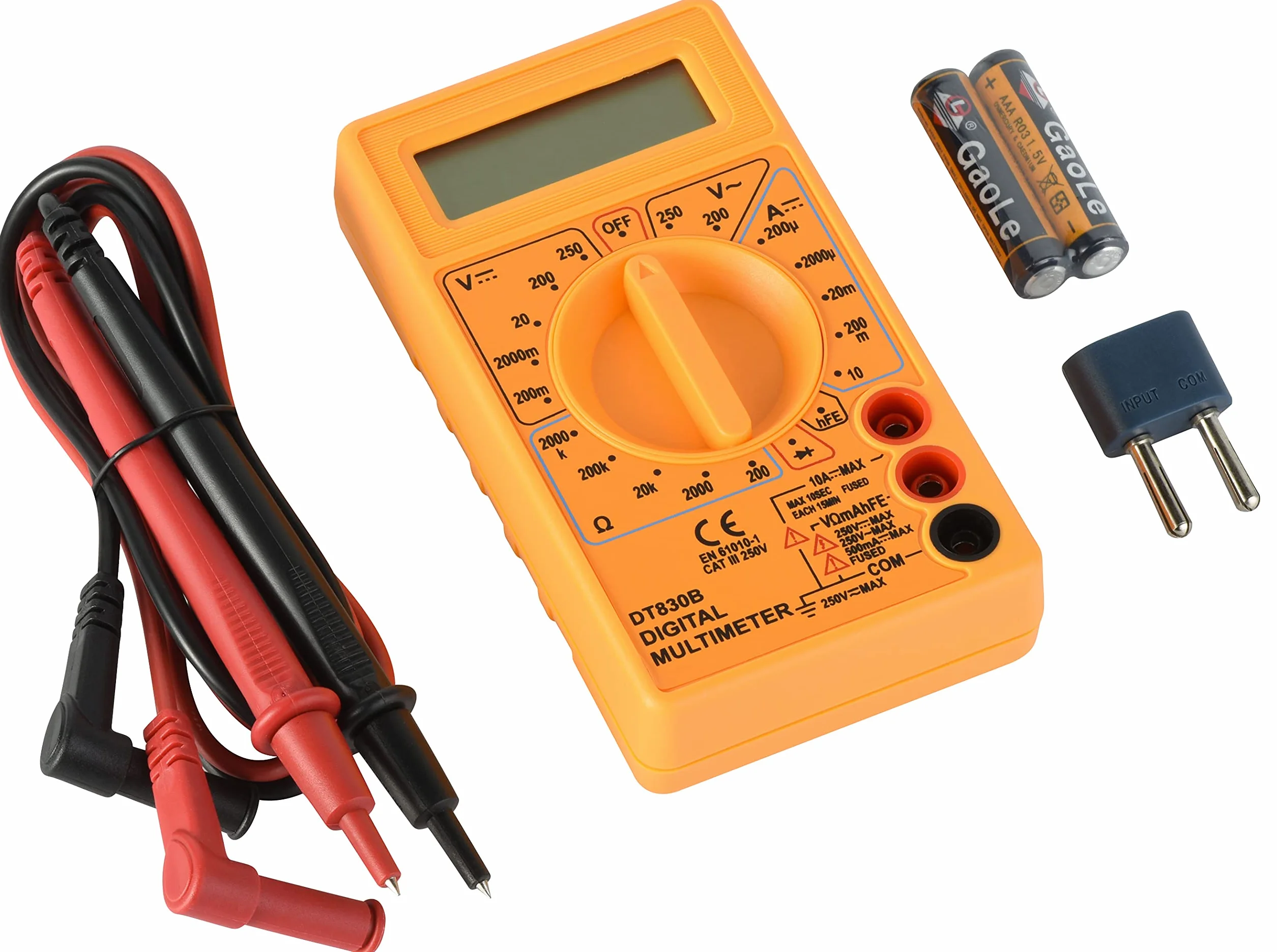 Electraline 59007 Multimètre Digital électronique Professionnel Portable, Ampèremètre Voltmètre Ohmmètre, Ampère Ohm Volt AC/DC Tension Résistance Diode Transistor hFE, Testeur de continuité, Jaune