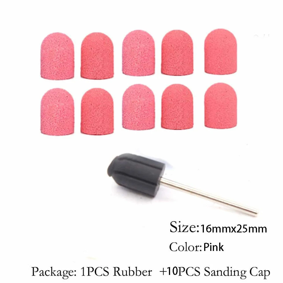 16 mm x 25 mm Bandes de ponçage Capuchons Tambour Mandrels Électrique Polisseuse Sable Manucure Pédicure Outil (1 Mandrel+10 Capuchons de ponçage – Rose)