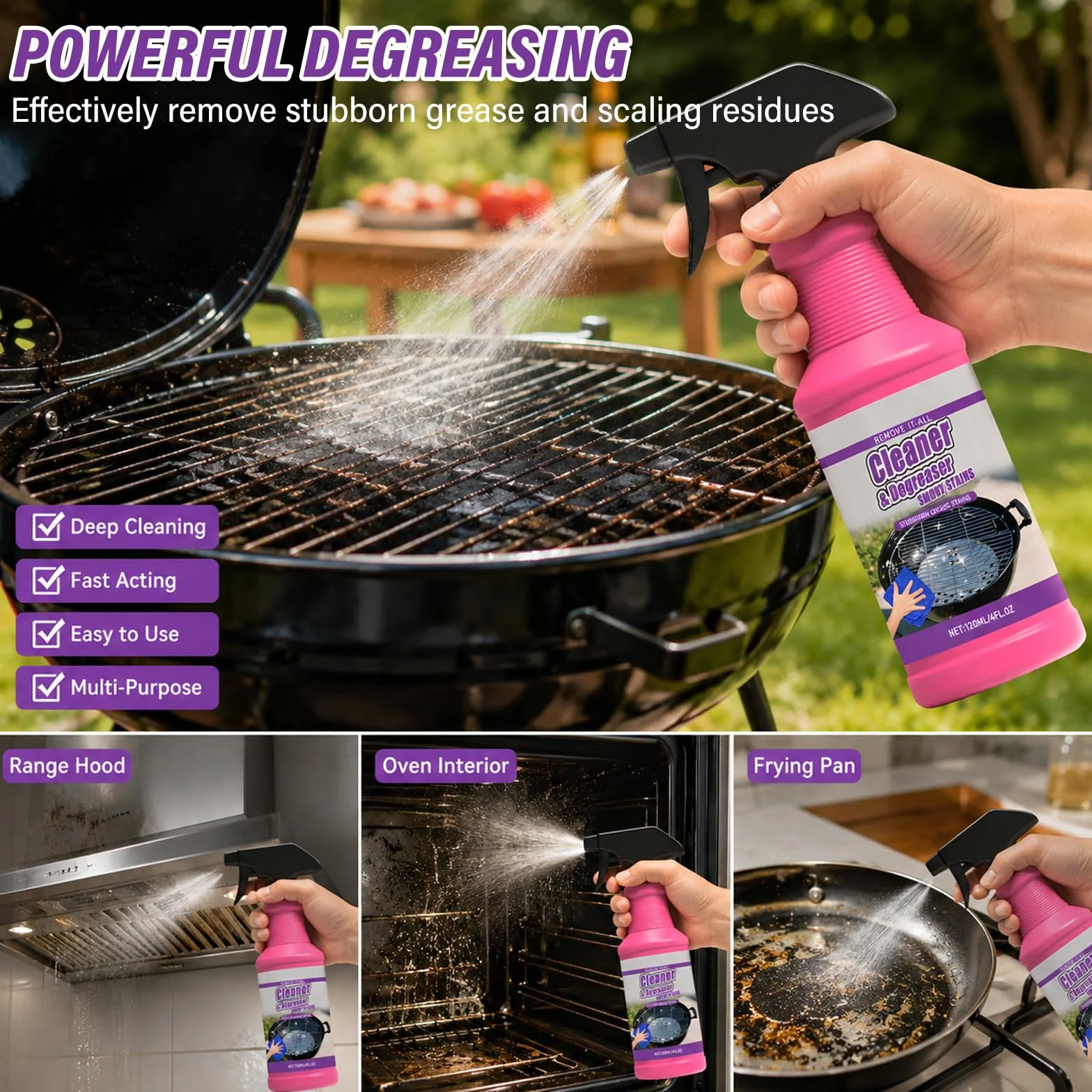 Nettoyant Barbecue Spray 120ml Dégraissant Cuisine Puissant pour Grilles Cuisson Four Plancha