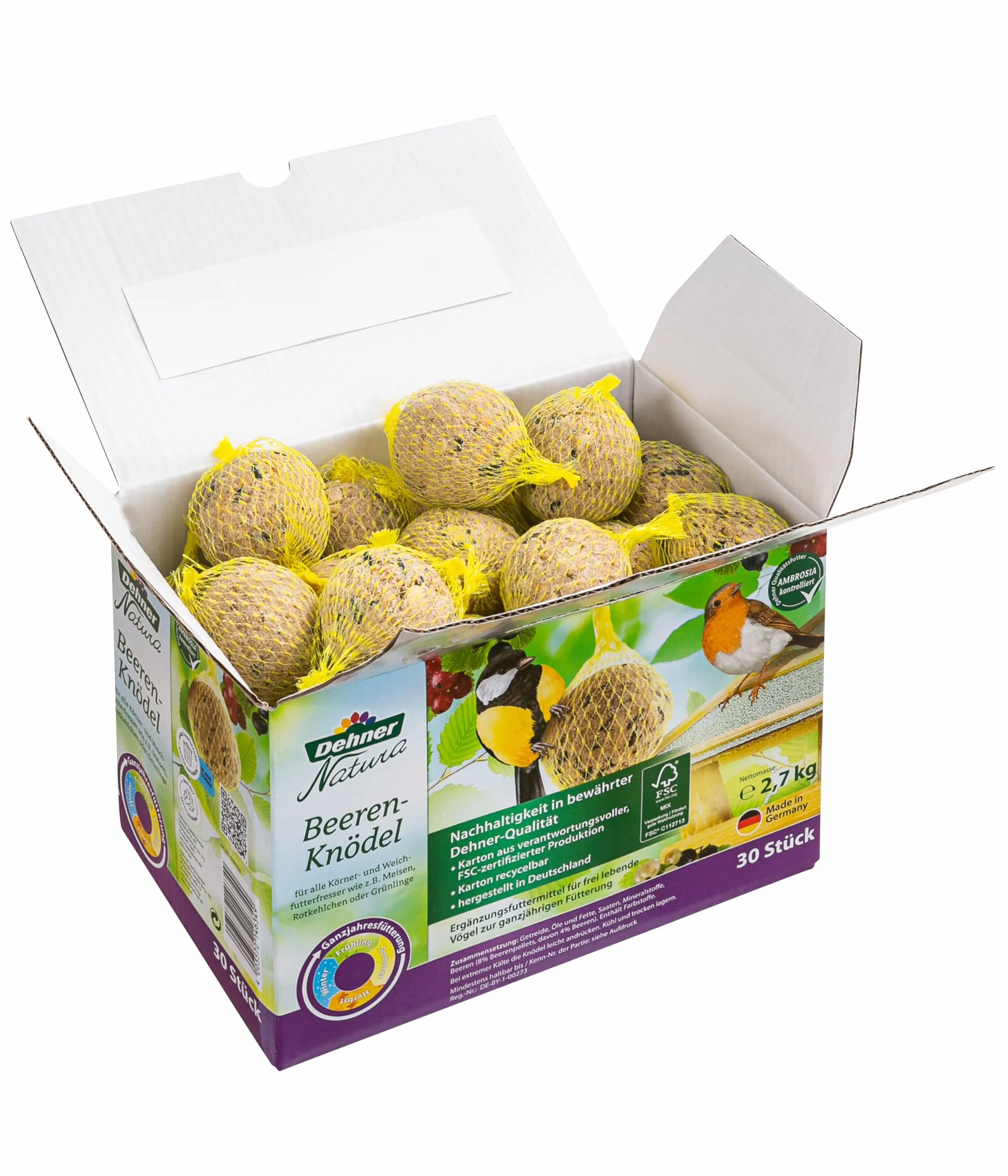 Dehner Natura Nourriture pour Oiseaux Sauvages, Boules de Graisse aux Baies, 30 pièces 90 g (2,7 kg)