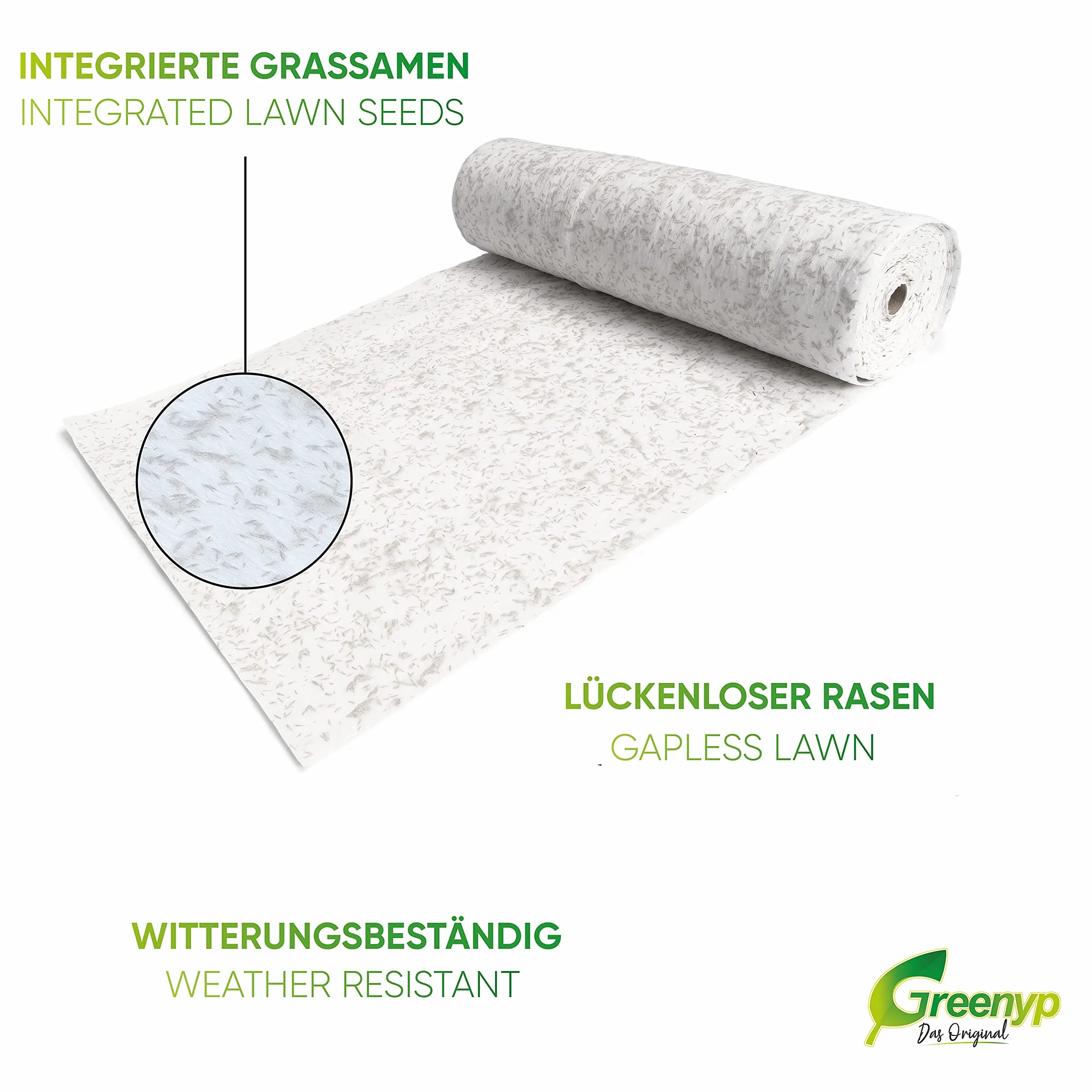 Greenyp All-in-One Tapis de Semences de Gazon Biodégradable 0,5m x 40m (20m²)