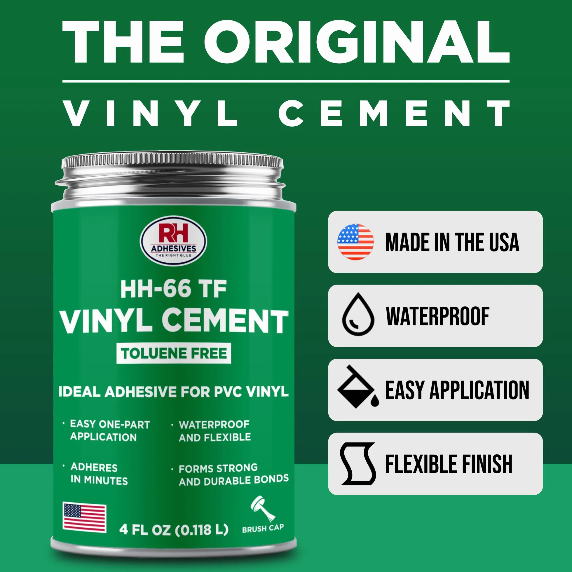 RH Adhesives Ciment vinylique sans toluène HH-66, pot de 118 ml - RH Adhésifs