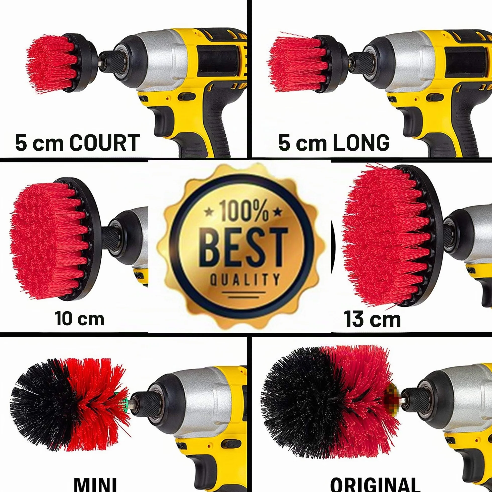 Lot de 6 embouts de brosse rigides - Différentes tailles - Brosse électrique - Brosse de plafond alimentée par perceuse - Élimine les algues, les moisissures et la mousse des statues de jardin