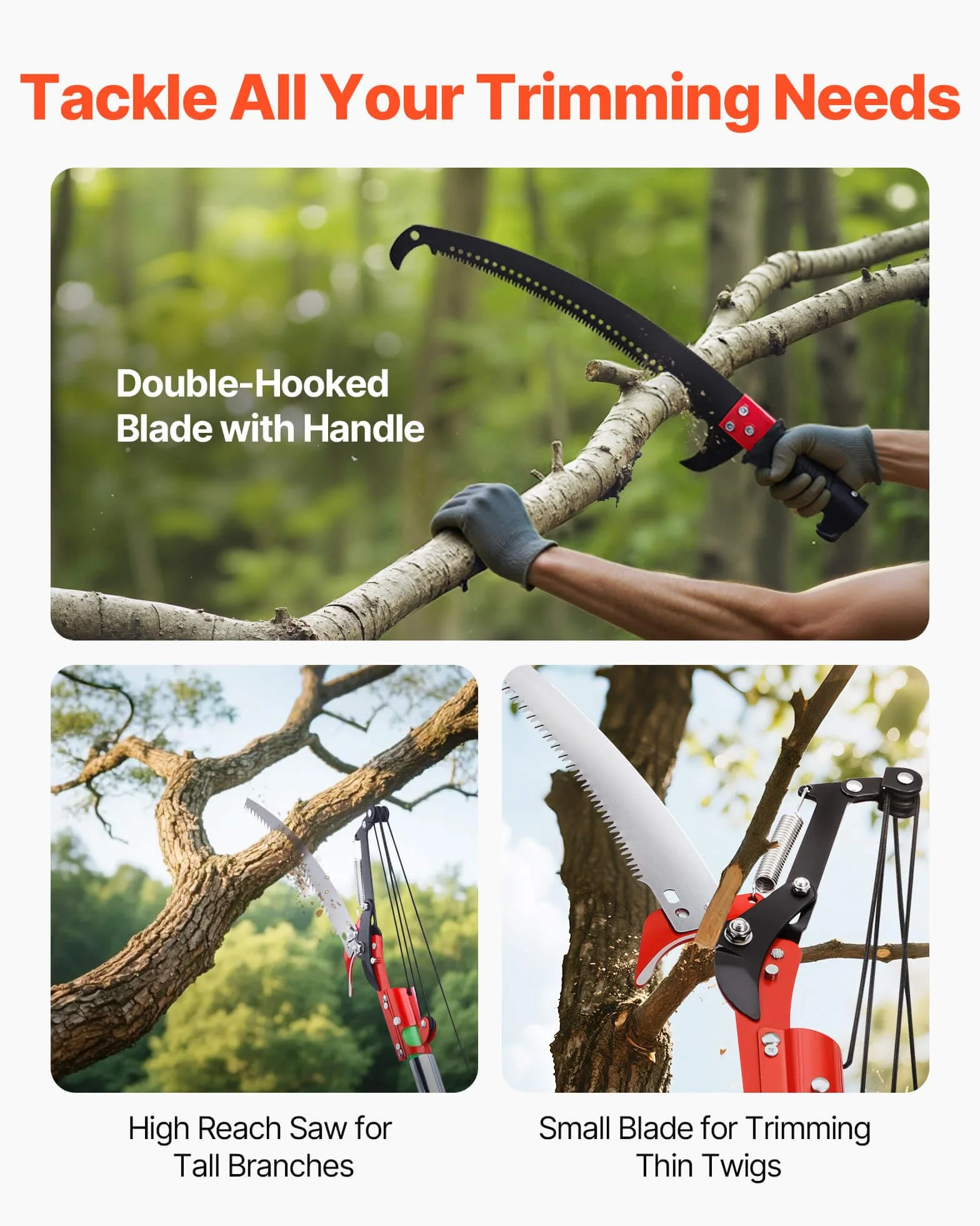 VEVOR Scie à Élaguer Extensible, 2,15-8,09 m, Scie sur Perche Manuelle, Lame Acier Tranchante, avec Ciseaux, 8 Perches Fibre de Verre, Outil Élagage pour Tailler Branches Hautes, Palmiers, Arbustes