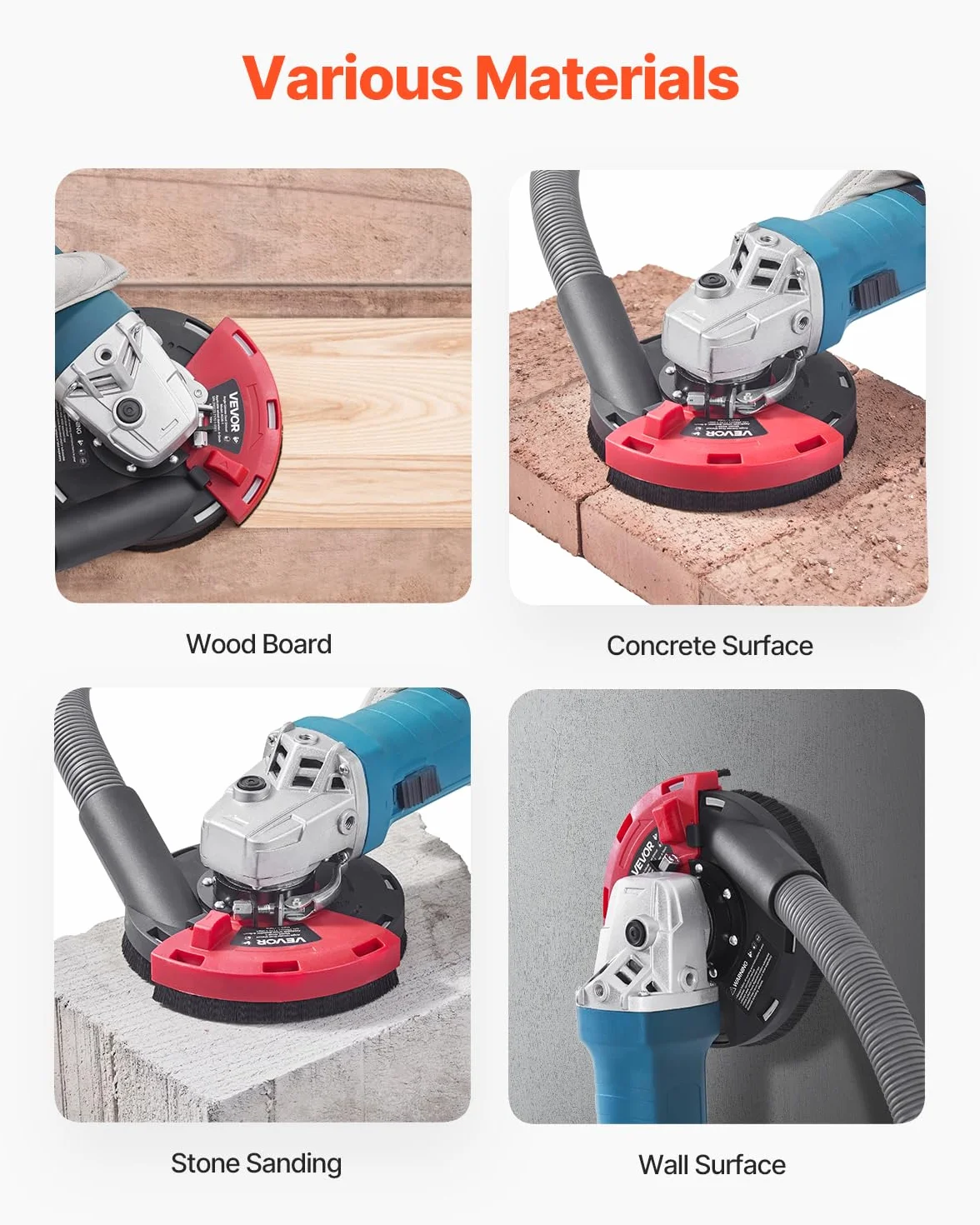 VEVOR Capot de Protection pour Meuleuse d'Angle 100-125 mm Capot Anti-poussière pour Meuleuse Angulaire, avec 6 Rondelles Serrage, Adaptateur de Tuyau d'Aspirateur, Protection pour Meulage Bois Béton