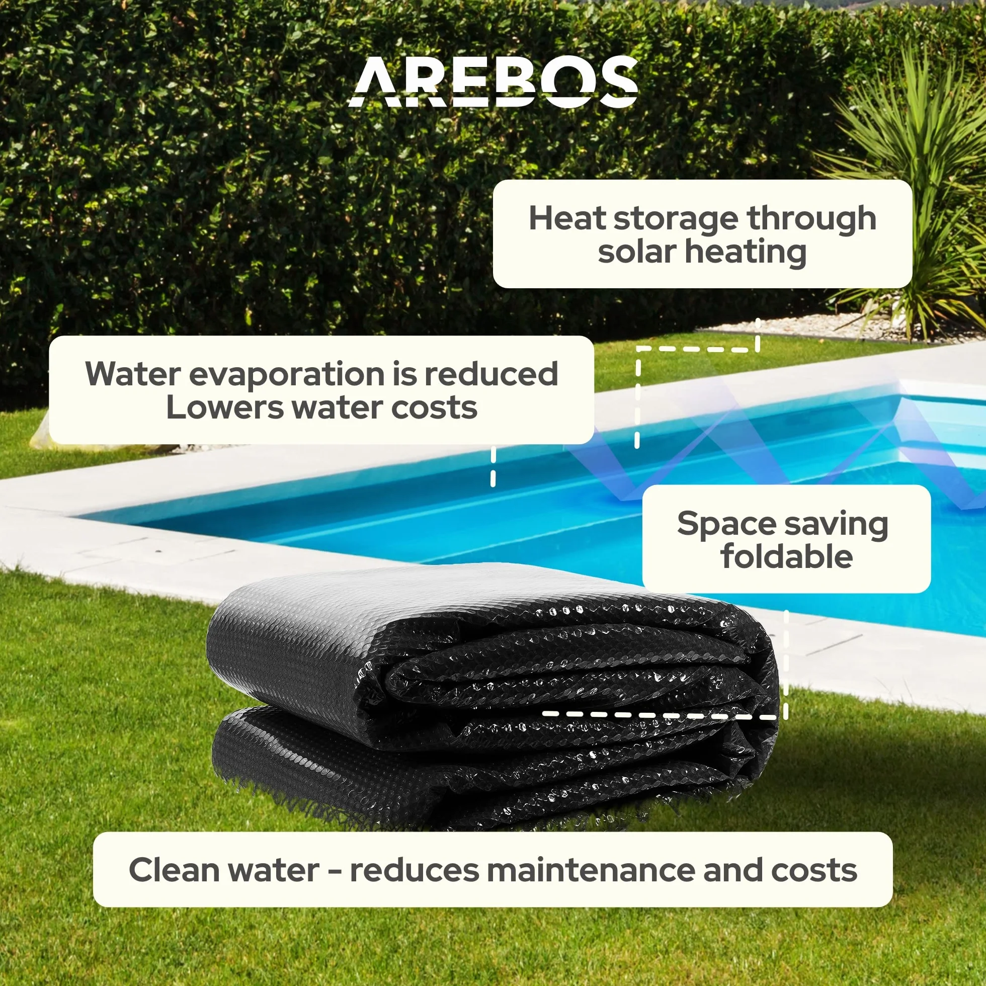 Arebos Bâche Solaire de Piscine Ronde Ø 4,57 m Noir 120 µm Chauffage Eau
