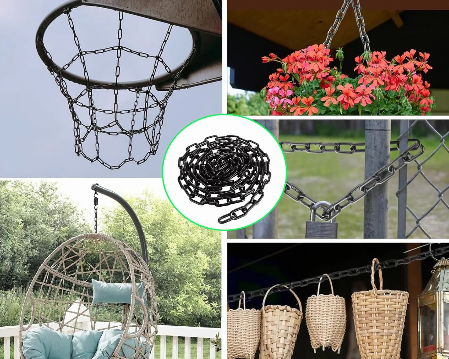 Chaîne noire 10 m 3 mm - Chaîne de sécurité pour suspendre des clôtures, chaîne à bascule, chaise suspendue, chaîne de lampe, chaîne pour chien, chaîne pivotante, séchage de la chaîne à linge en fer