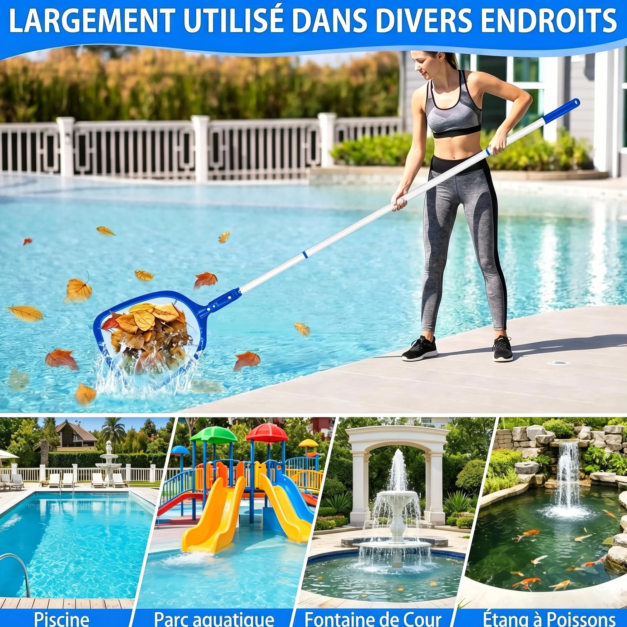 Épuisette de Piscine 140 cm Filet Télescopique Réglable pour Nettoyer Piscine Spa