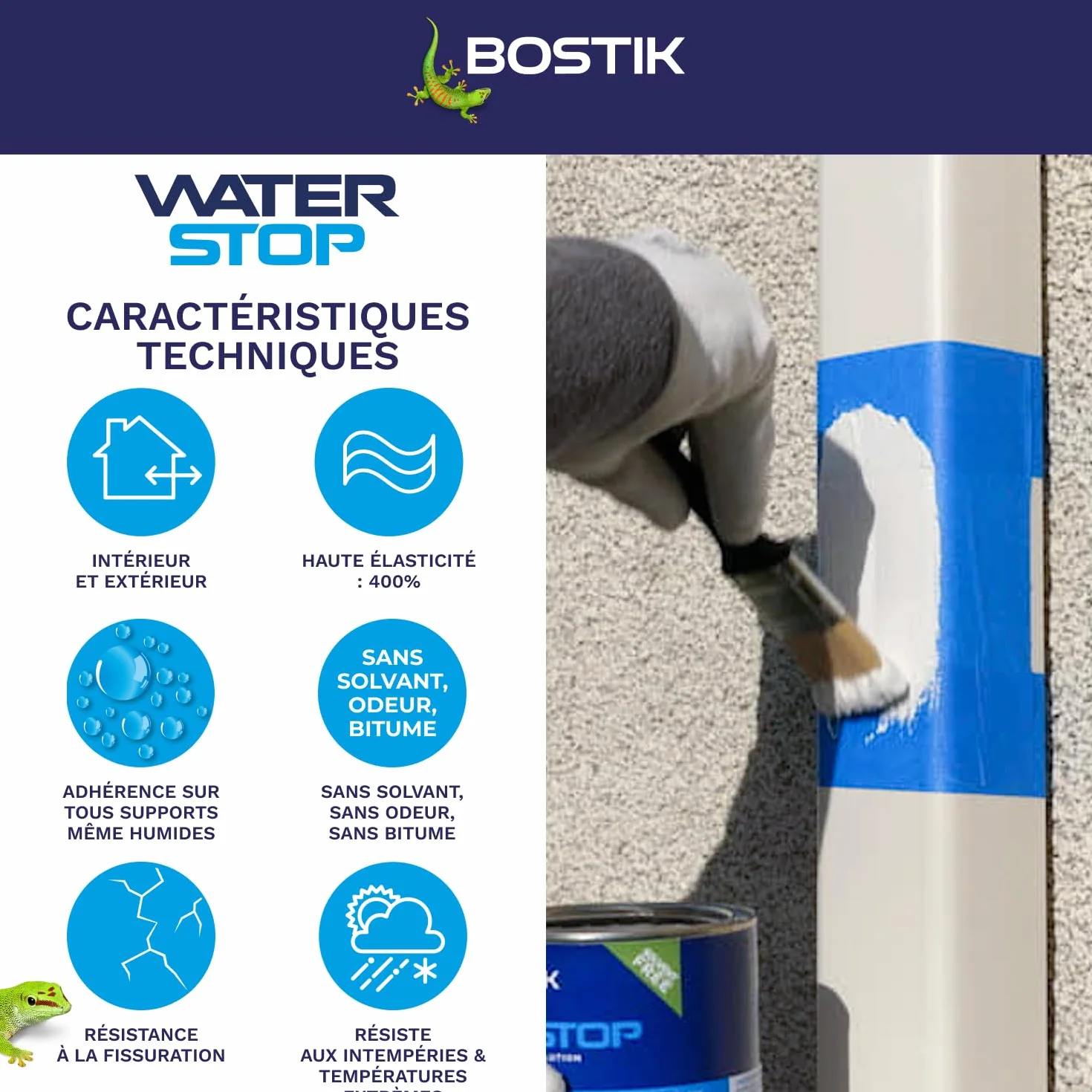 Bostik Waterstop Gris 1 kg – Membrane d’Étanchéité Toiture, Gouttières & Murs – Répare Fuites, Infiltrations & Fissures – Résistant UV & Intempéries
