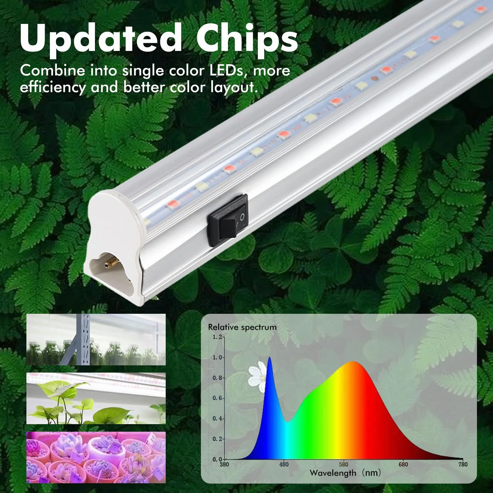 Lampes LED T5 30cm pour plantes d'intérieur, spectre complet du soleil, chaînable pour serre