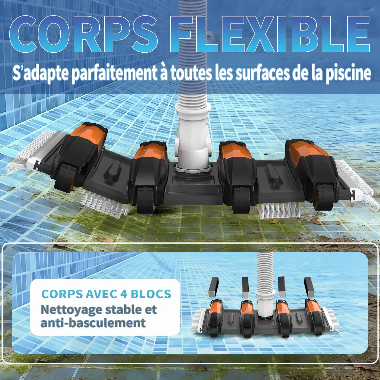 Tête d'Aspirateur Lestée pour Piscine, 45 cm, Balai Rotatif Flexible