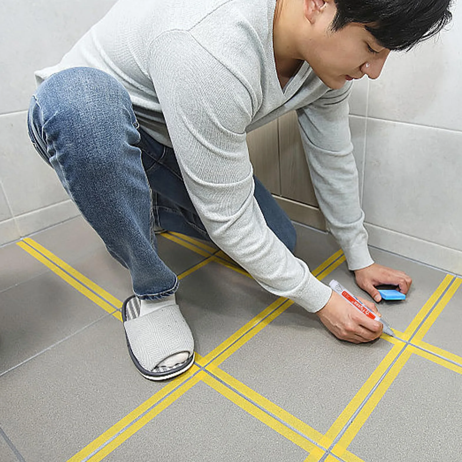 Argent2 Pièces Stylo Joint Carrelage, Blanchisseur Joint pour Cuisine, Salle de Bain, Murs, Sols, Carrelages(Blanc)