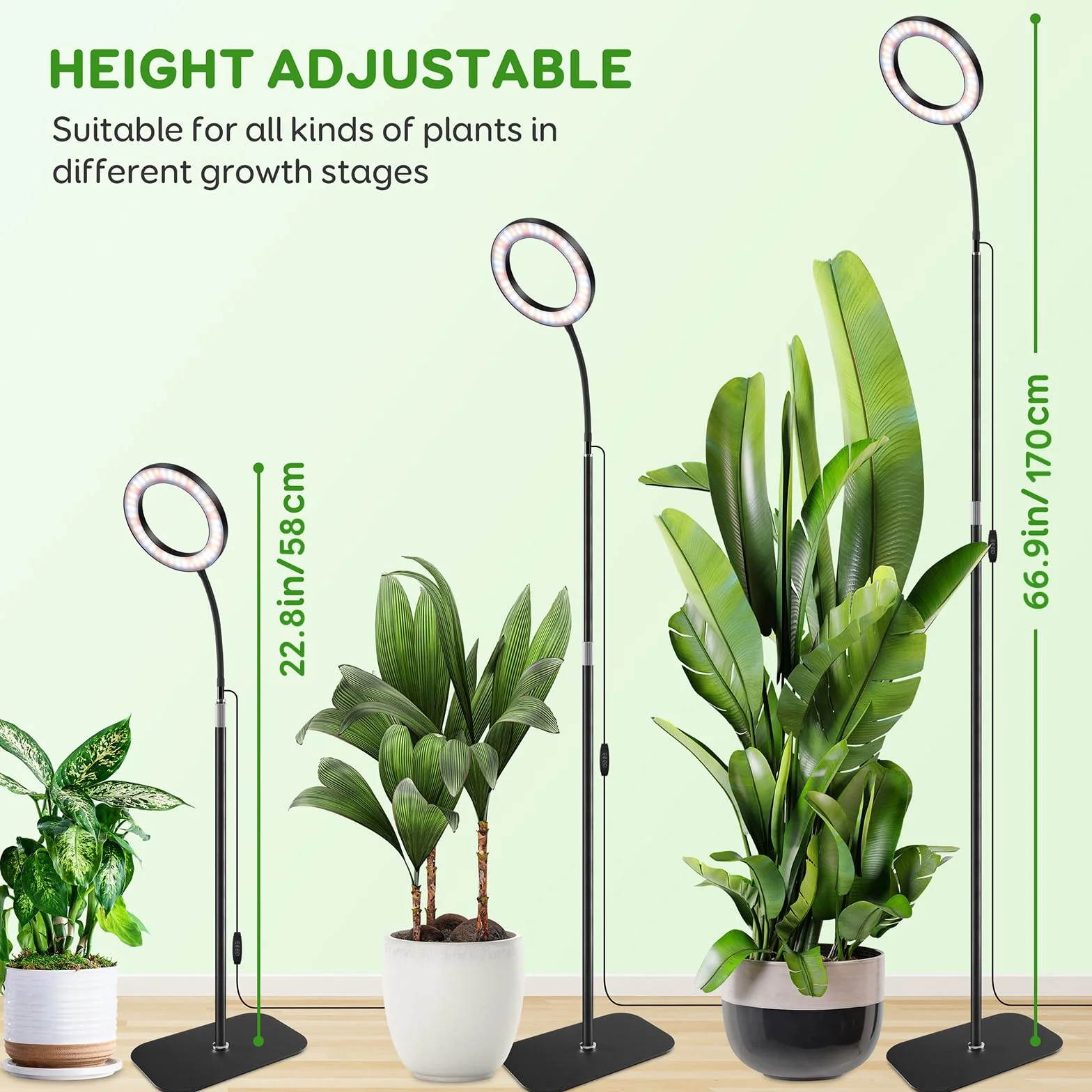 COKOLILA Lampe de Croissance avec Bras Ajustables 360°, Minuterie 3/9/12H, 10 Niveaux de Diminution, 3 Modes d'Éclairage pour Plantes d'Intérieur