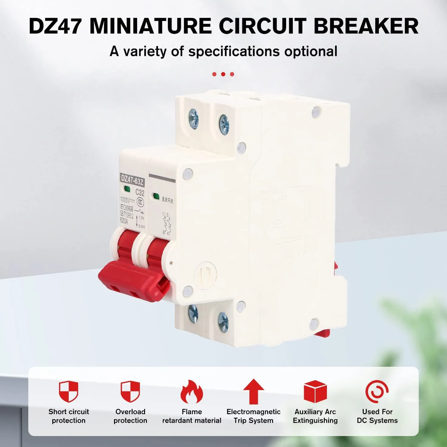 2 Pièces Disjoncteur Miniature 1000V DC 2P 32A Din Rail Mount Protection Contre Les Surcharges à Domicile Interrupteur D'air pour Lignes de Distribution D'éclairage Résidentiel Système PV Solaire