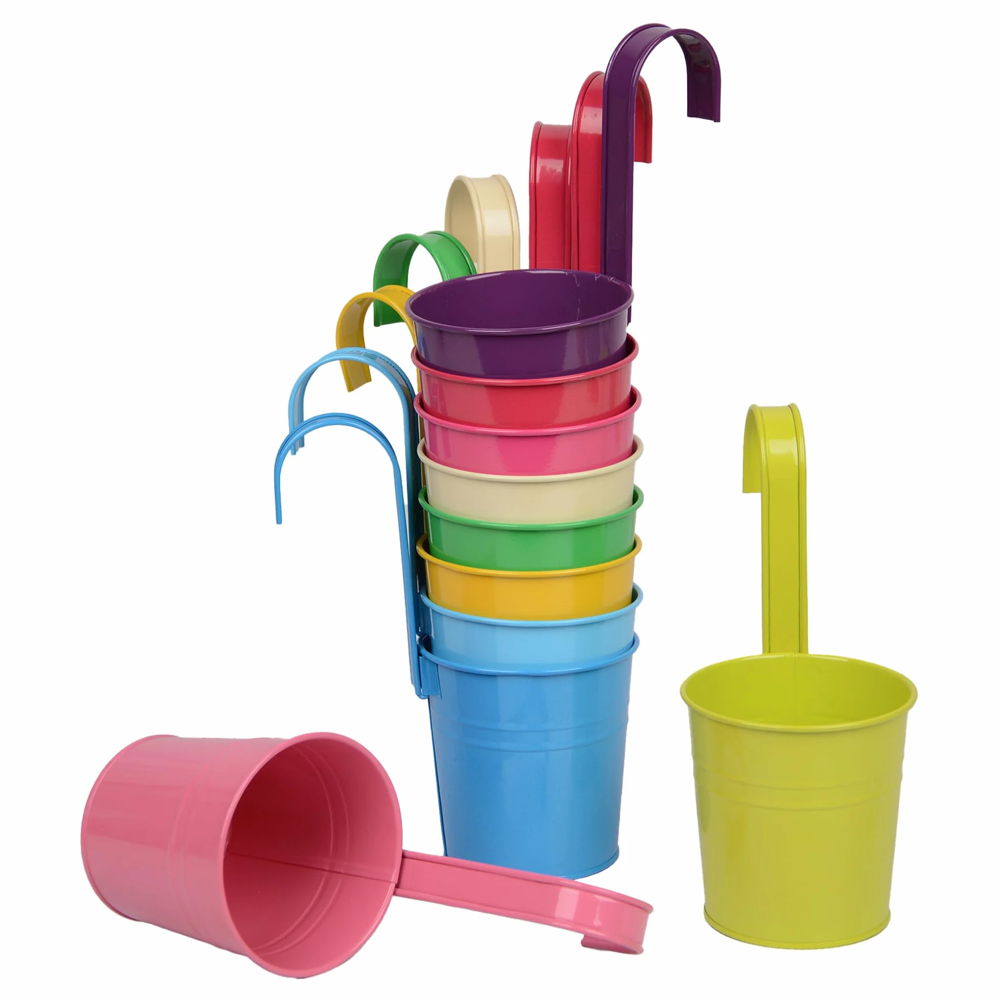 UNUS Lot de 10 pots de fleurs suspendus métal ⌀10 cm avec poignée amovible