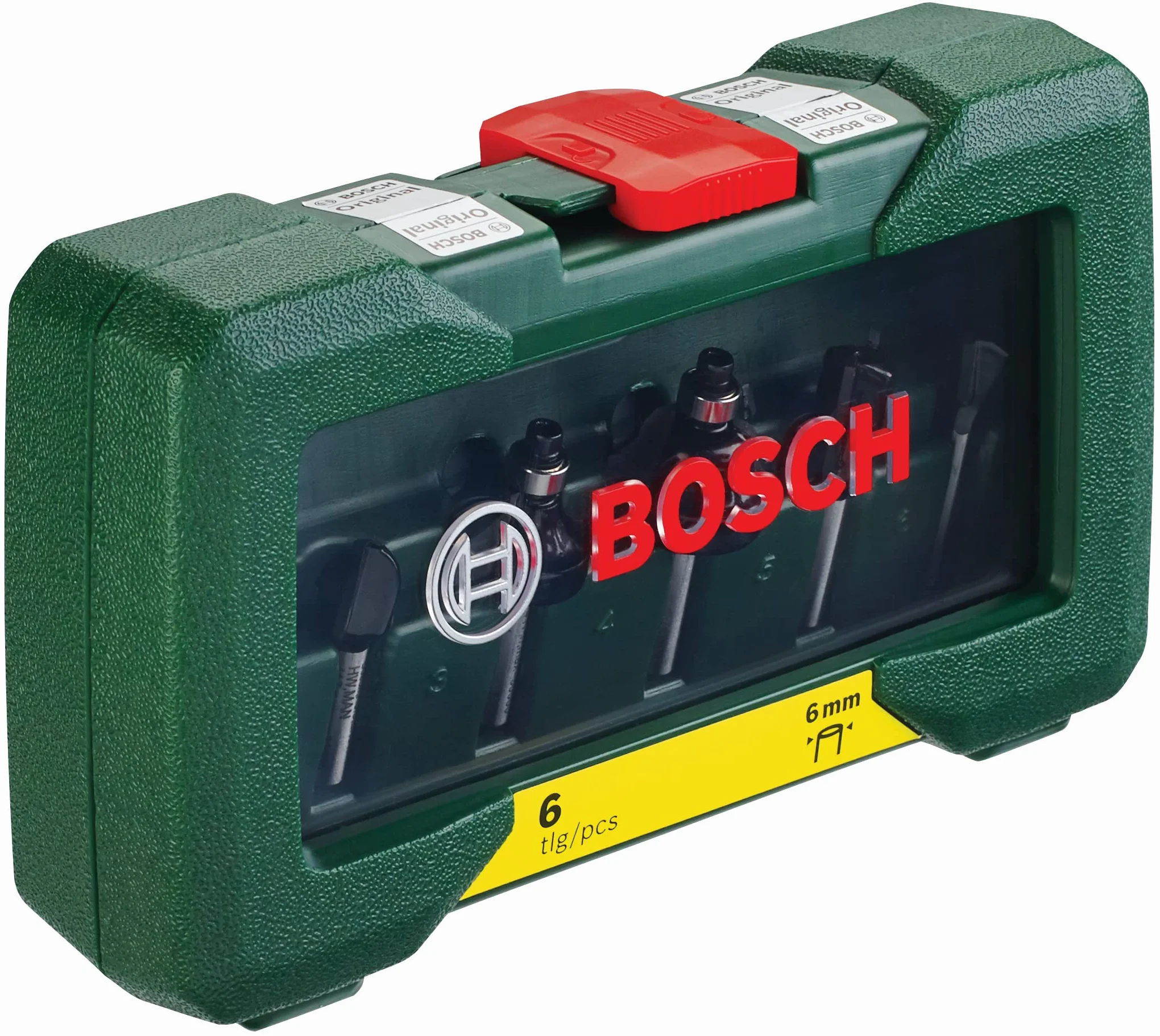 Bosch 6 pièces Ensemble de fraises au carbure (pour le bois, emmanchement Ø 6 mm, accessoires défonceuse)