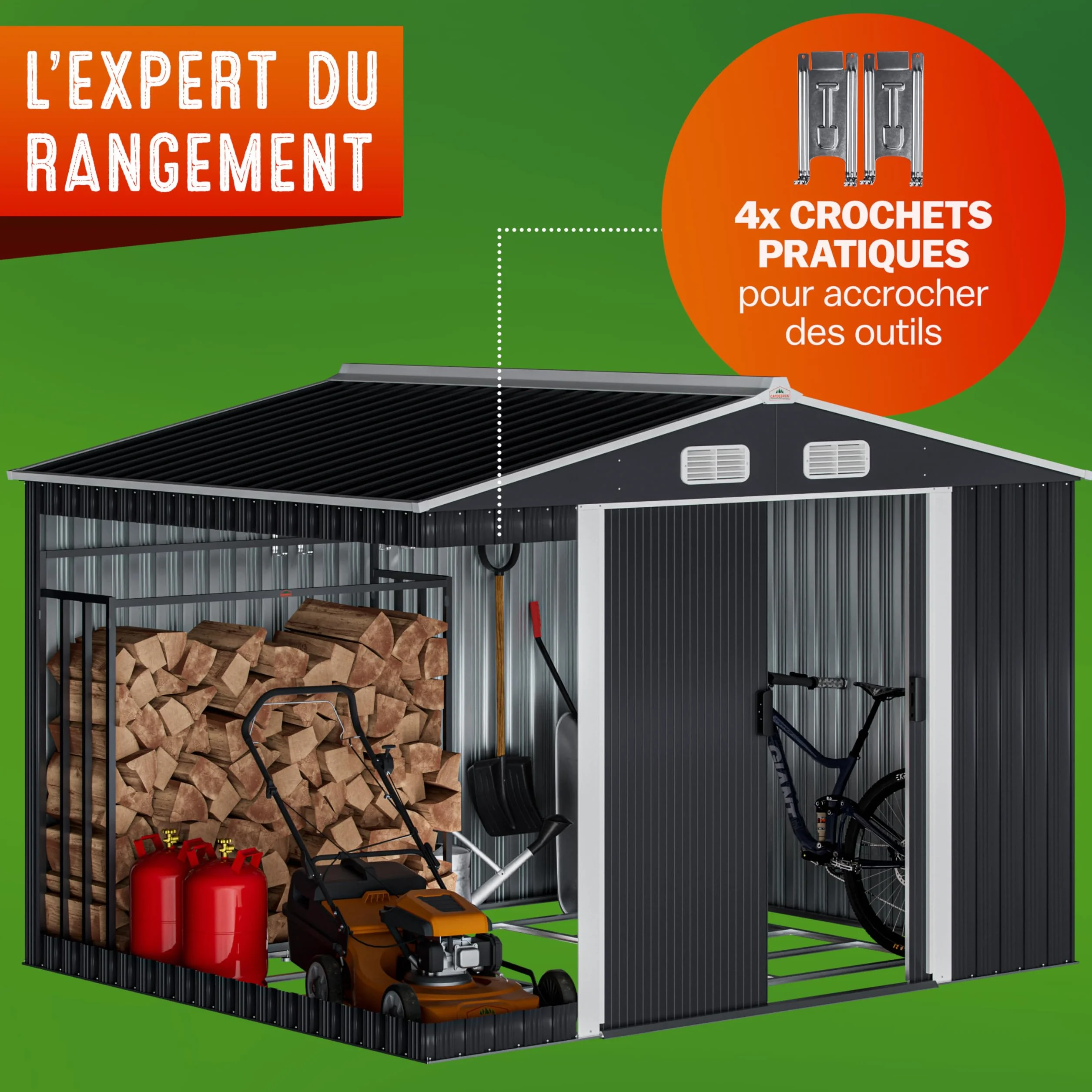 GARDEBRUK® Abri de Jardin métal XXL 5m² Fondation 260x205x180cm Porte coulissante Anthracite cabane de Jardin