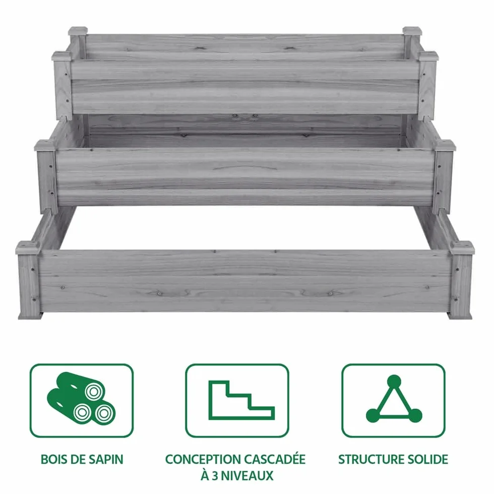Yaheetech Carré à Plantes en Bois 120 x 120 x 56 cm Potager Surélevé 3 Étages