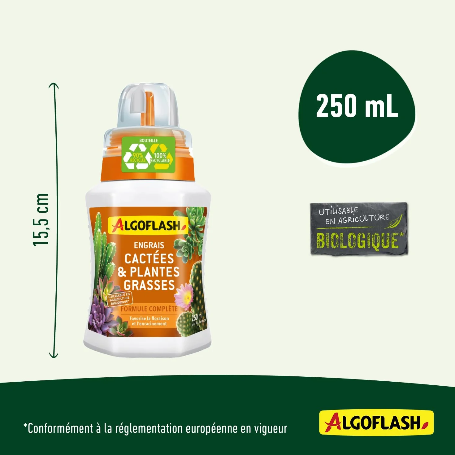 Algoflash Engrais Liquide Cactées et Plantes Grasses 250 ML, Utilisable en Agriculture Biologique