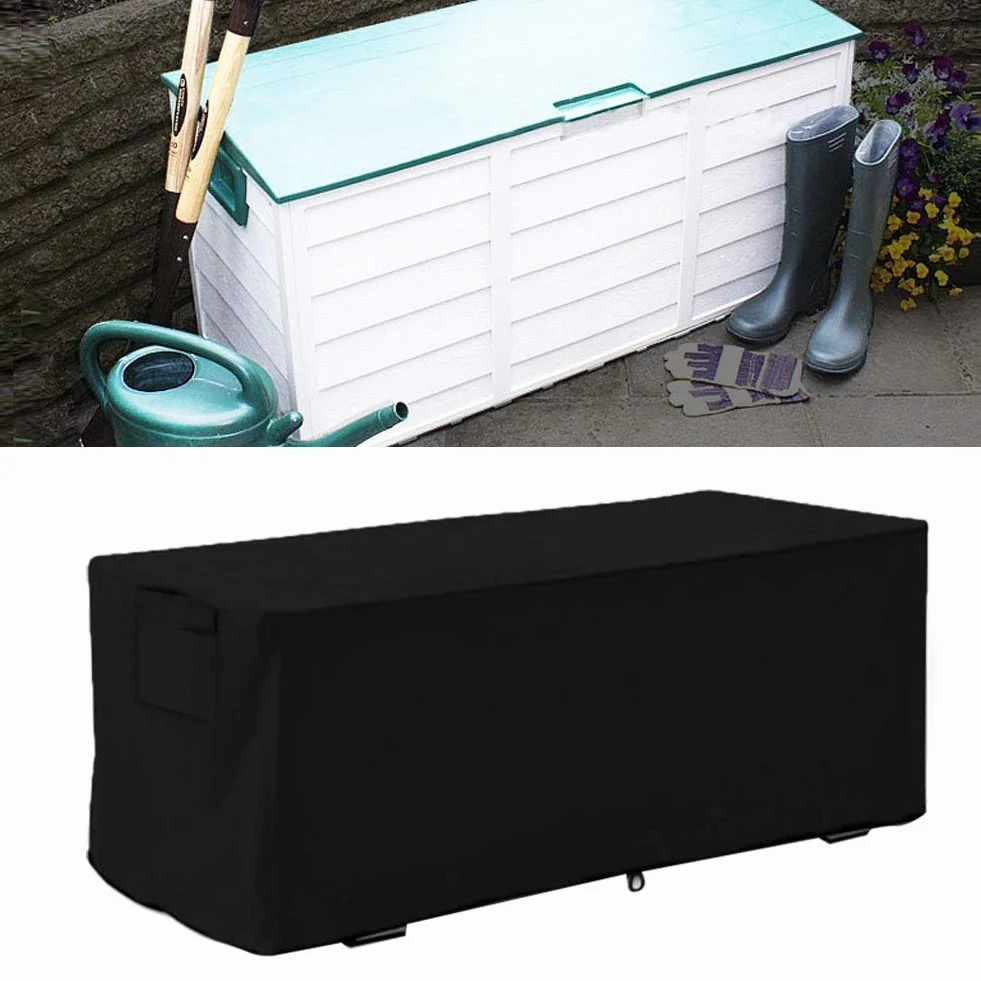 Housse Boîte Rangement Extérieur Jardin Tissu Oxford 210D Imperméable Anti-UV Noir 123x62x55cm Anti-Vent