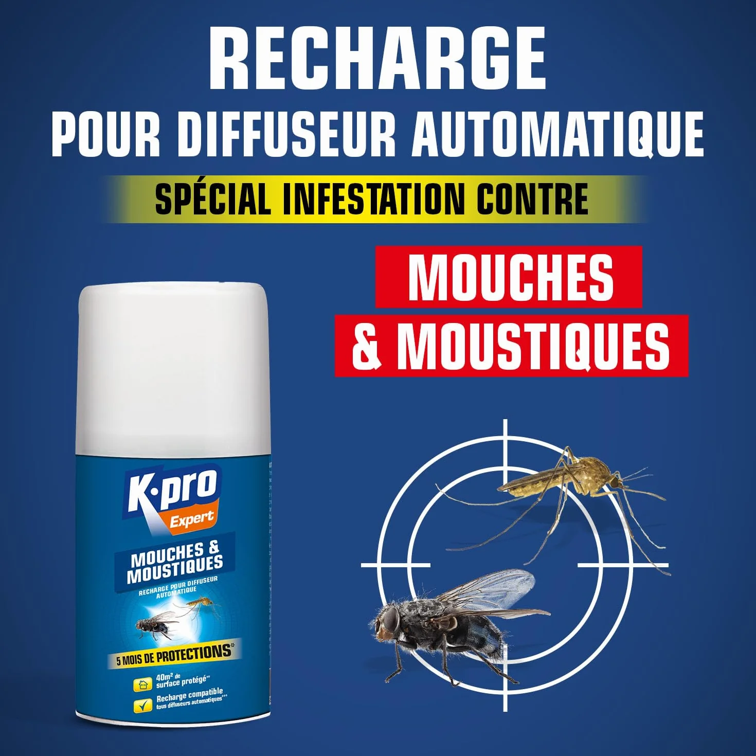K.PRO Recharge diffuseur automatique mouches moustiques 250 ml 40 m²