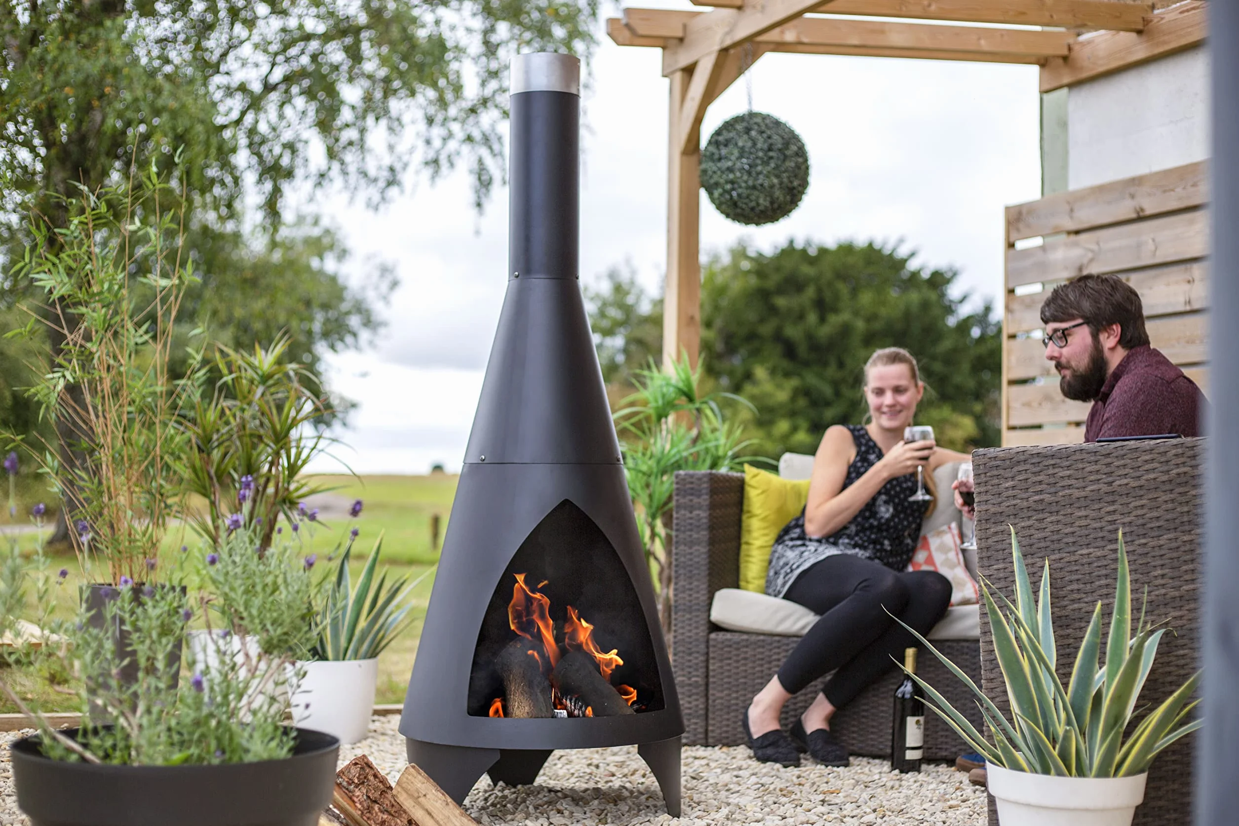 Colorado Cheminée d'extérieur chauffe-terrasse acier Noir Medium 160 cm