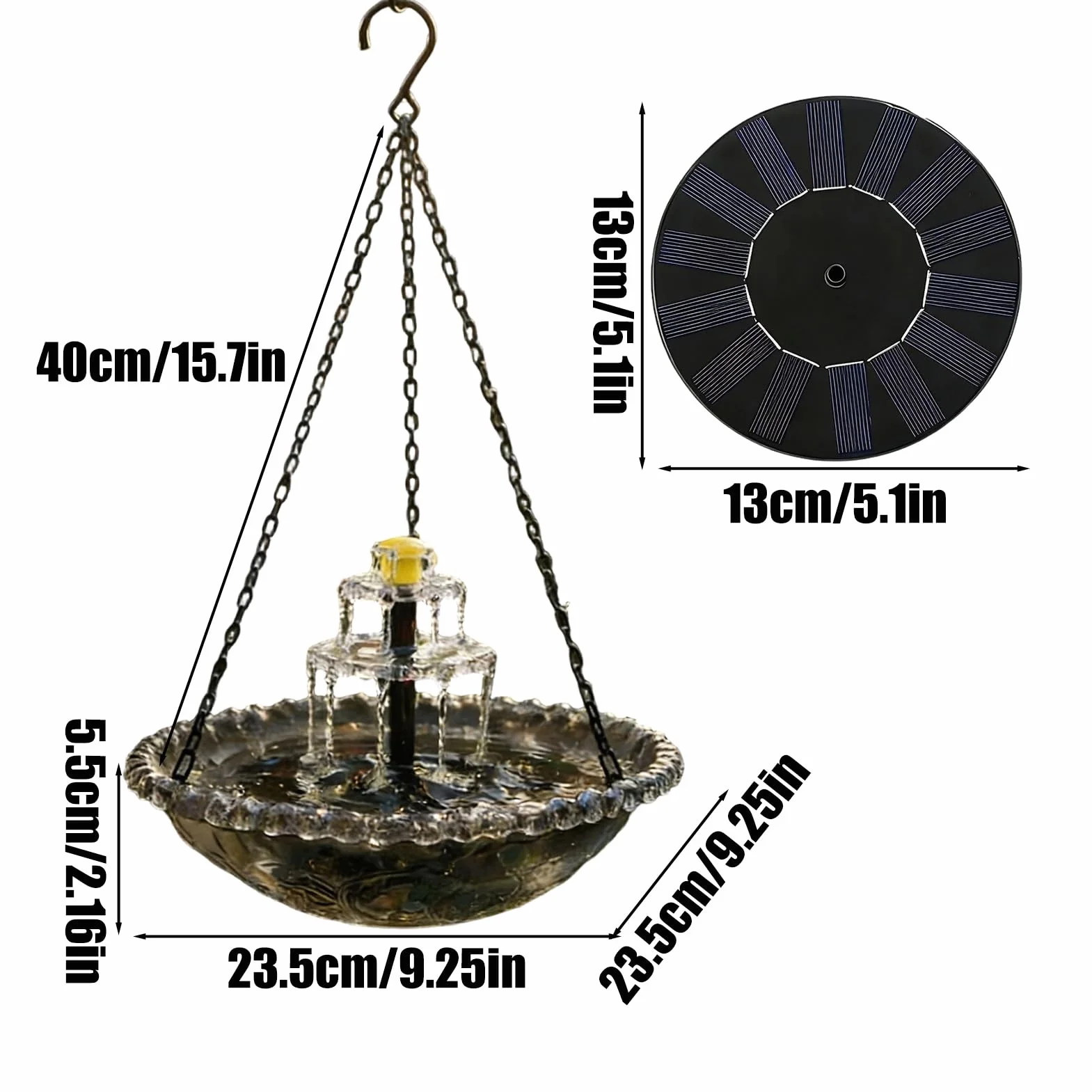 Fontaine Solaire pour Oiseaux avec Pompe et Gicleur, Bain d'Oiseau Solaire pour Jardin Extérieur