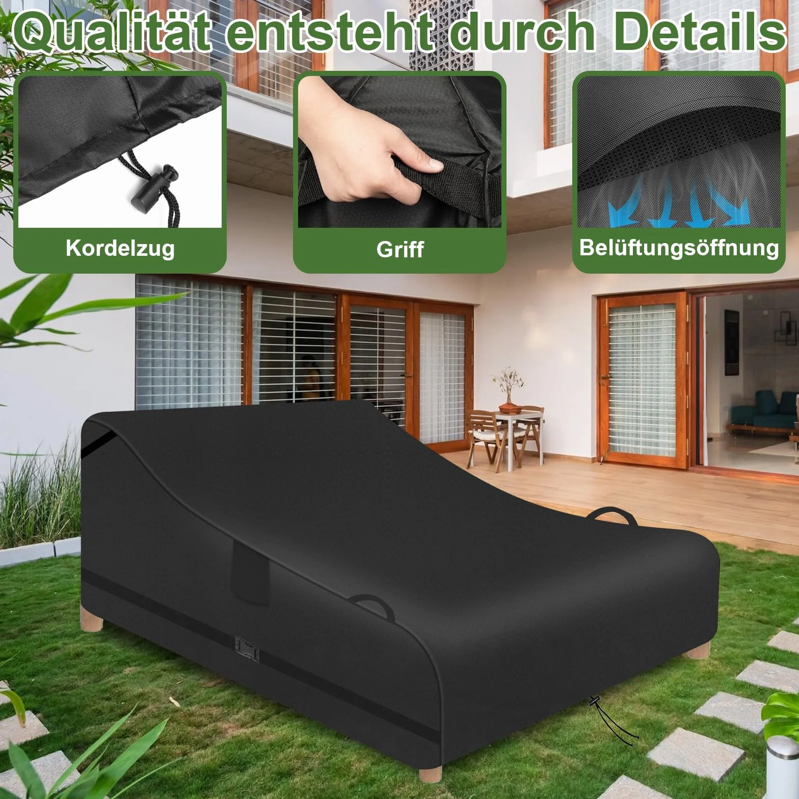 Housse de Protection pour Chaise Longue de Terrasse 210 x 160 x 75 cm Noir Oxford 600D