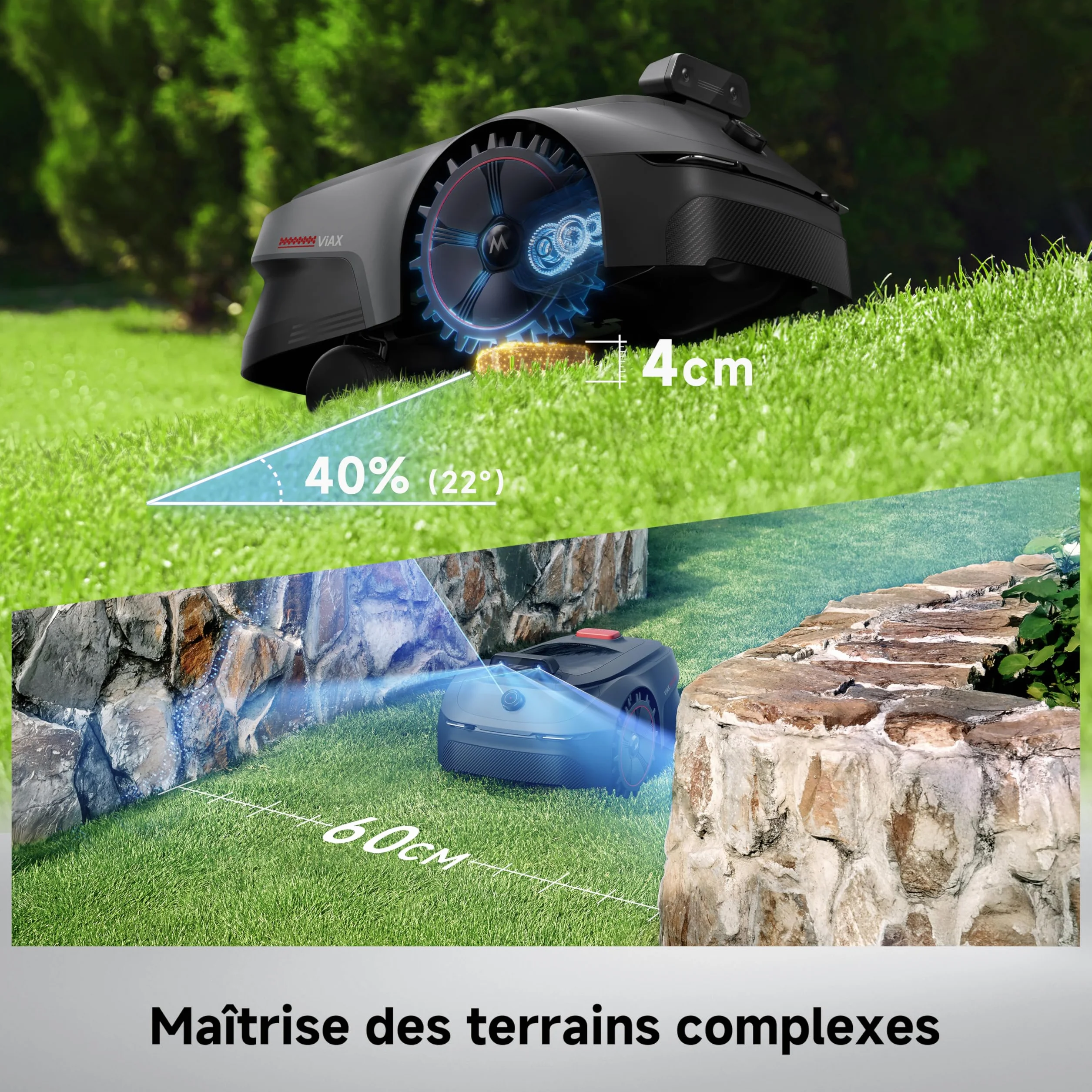 MOVA ViAX 500 Robot Tondeuse sans Fil 600 m² LiDAR 360° IA Double Vision