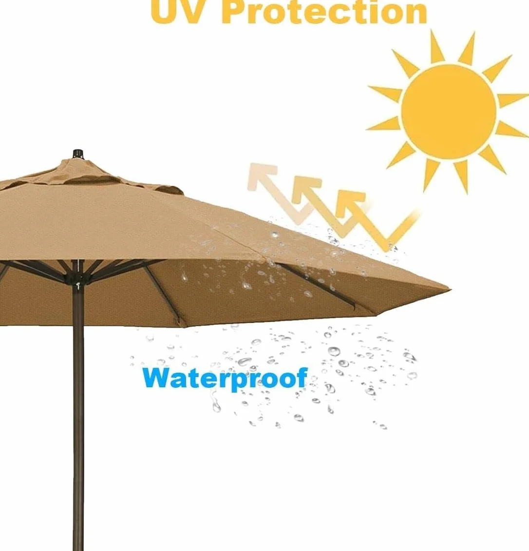 Housse de Rechange pour Parasol UV50+ Imperméable Gris Clair 2m-4m 6/8 Baleines Jardin Terrasse