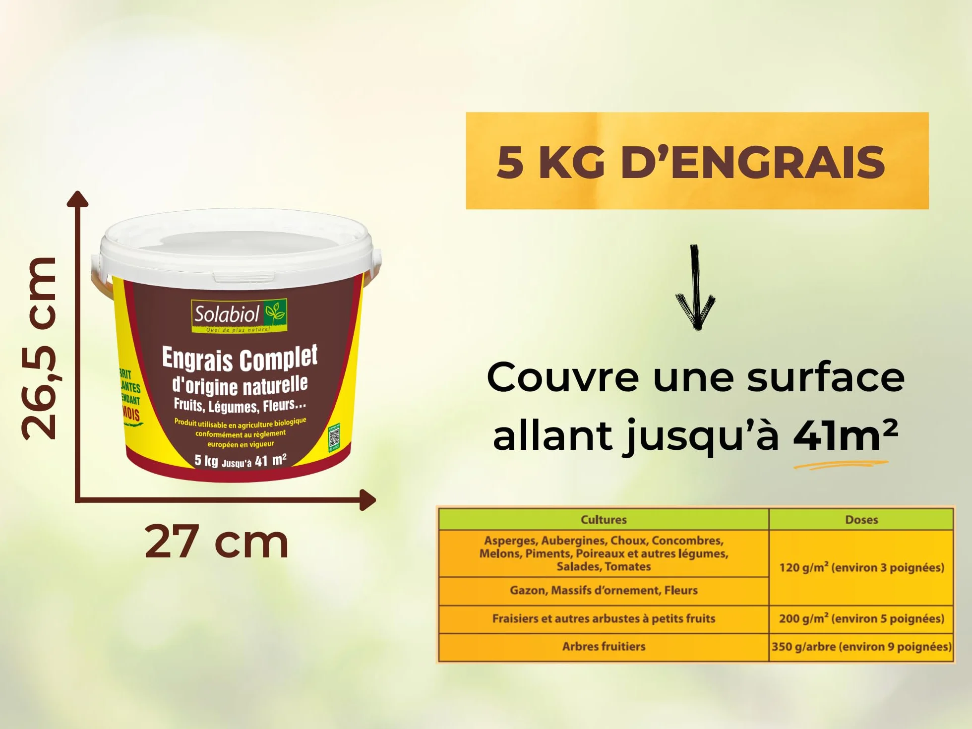 SOLABIOL Engrais Jardin Complet 5Kg - Utilisable en Agriculture Biologique - Double Action Starter & Nutrition Longue Durée