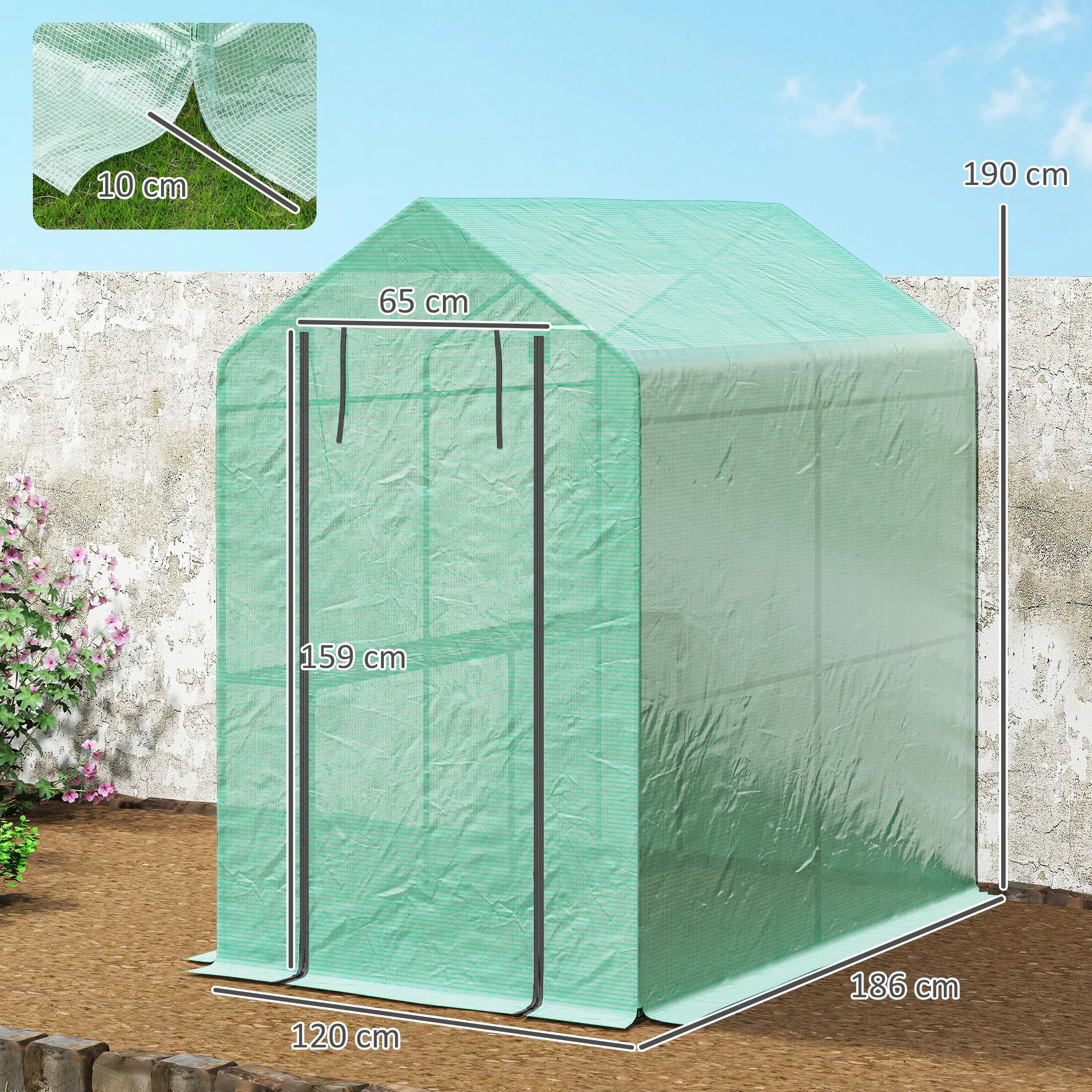 Outsunny Serre de Jardin PE, 140 g/m², 186 x 120 x 190 cm, Vert