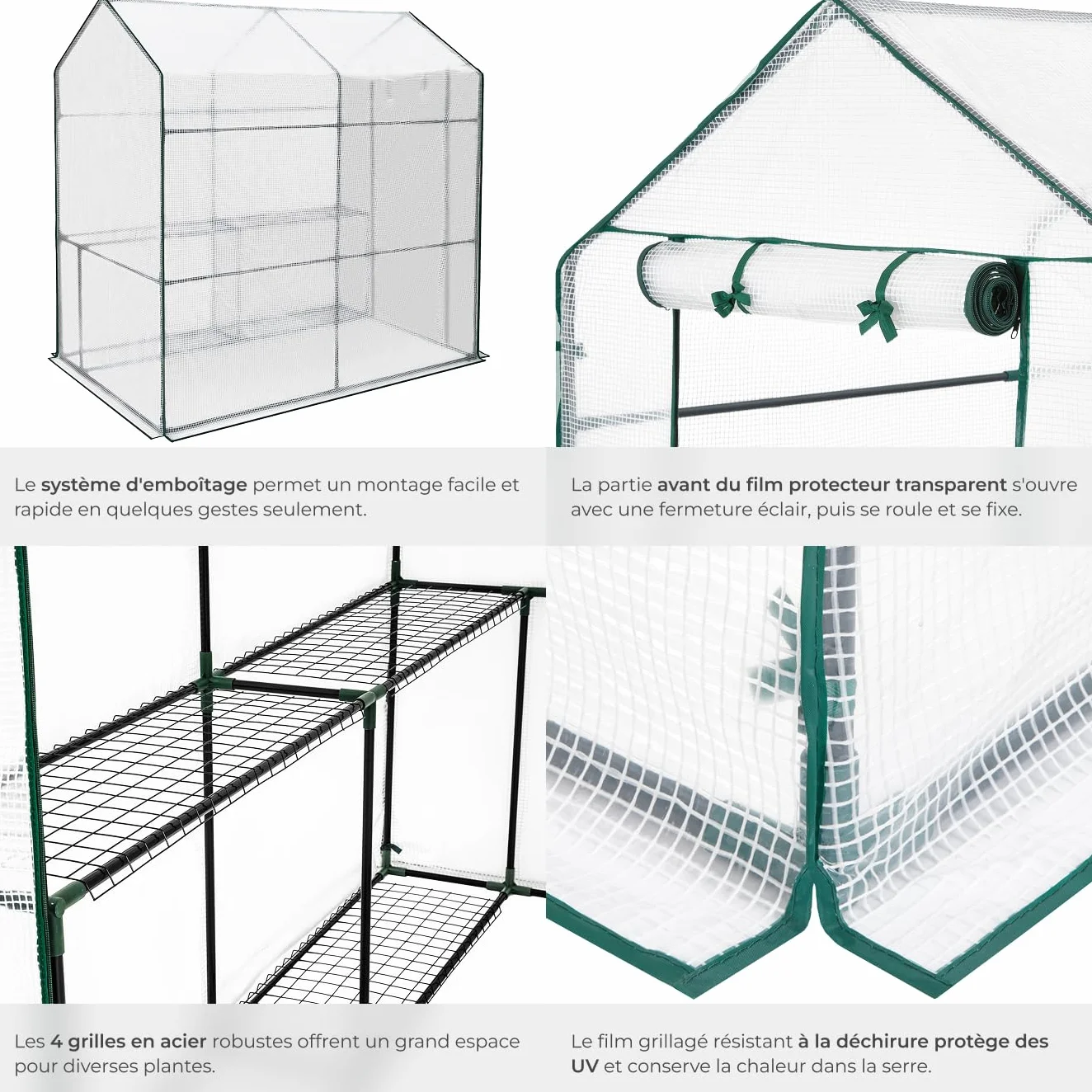 tectake Serre de Jardin Acier Thermo-Laqué Plastique Anti UV 4 Grilles métal 186x120x190cm