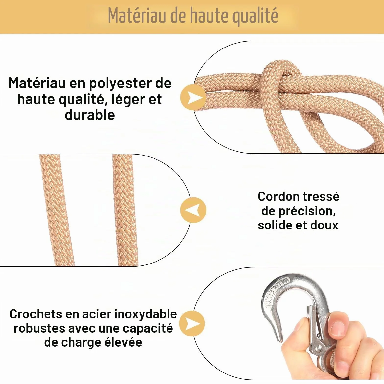Balançoire Fixation Arbre 2 Pièces 60cm Corde Suspension Hamac Réglable Sangle Chaise avec Mousqueton Kit