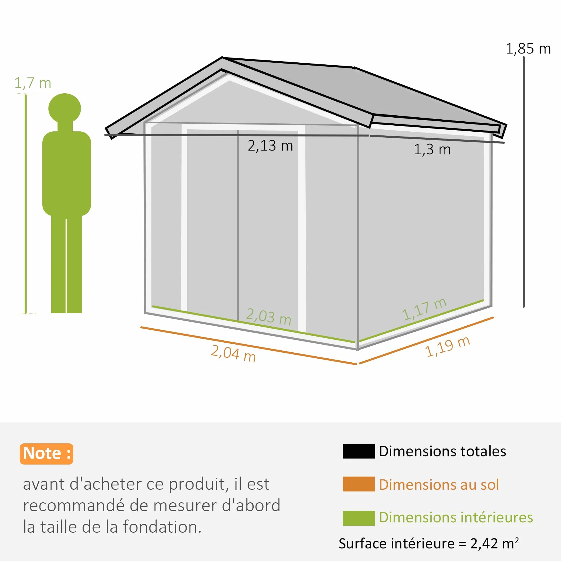 Outsunny Abri de Jardin métal 2,77 m² 213x130x185 cm cabanon Rangement Outils Porte coulissante verrouillable Gris foncé