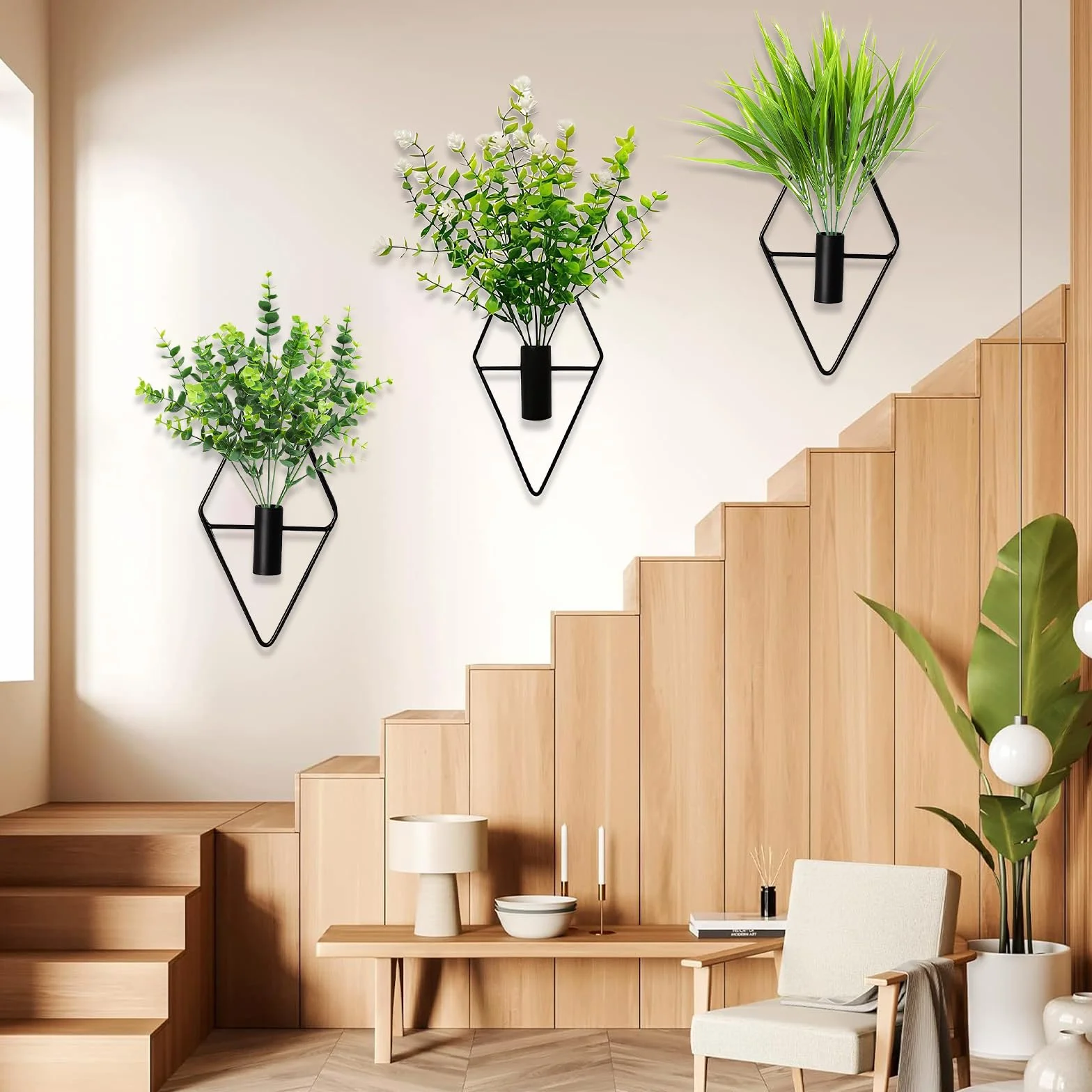Jardinières Suspendues Artificielles avec Fleurs, Vases Muraux Plante Murale pour Décoration Bureau Jardin