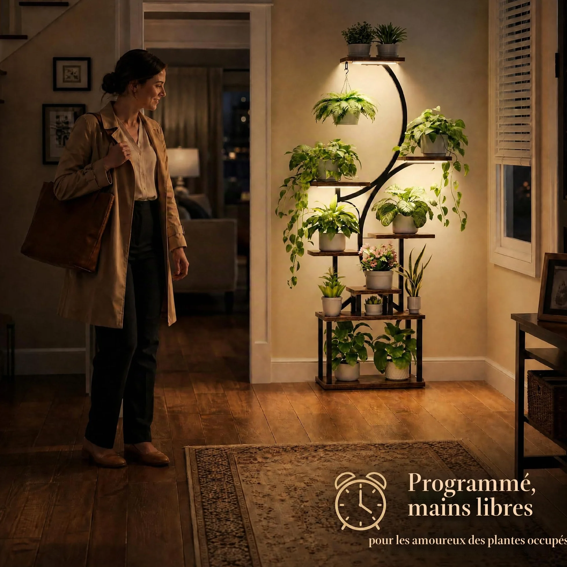 BACEKOLL Support pour plantes d'intérieur avec lampes de croissance, étagère 8 niveaux 157,5 cm métal forme S