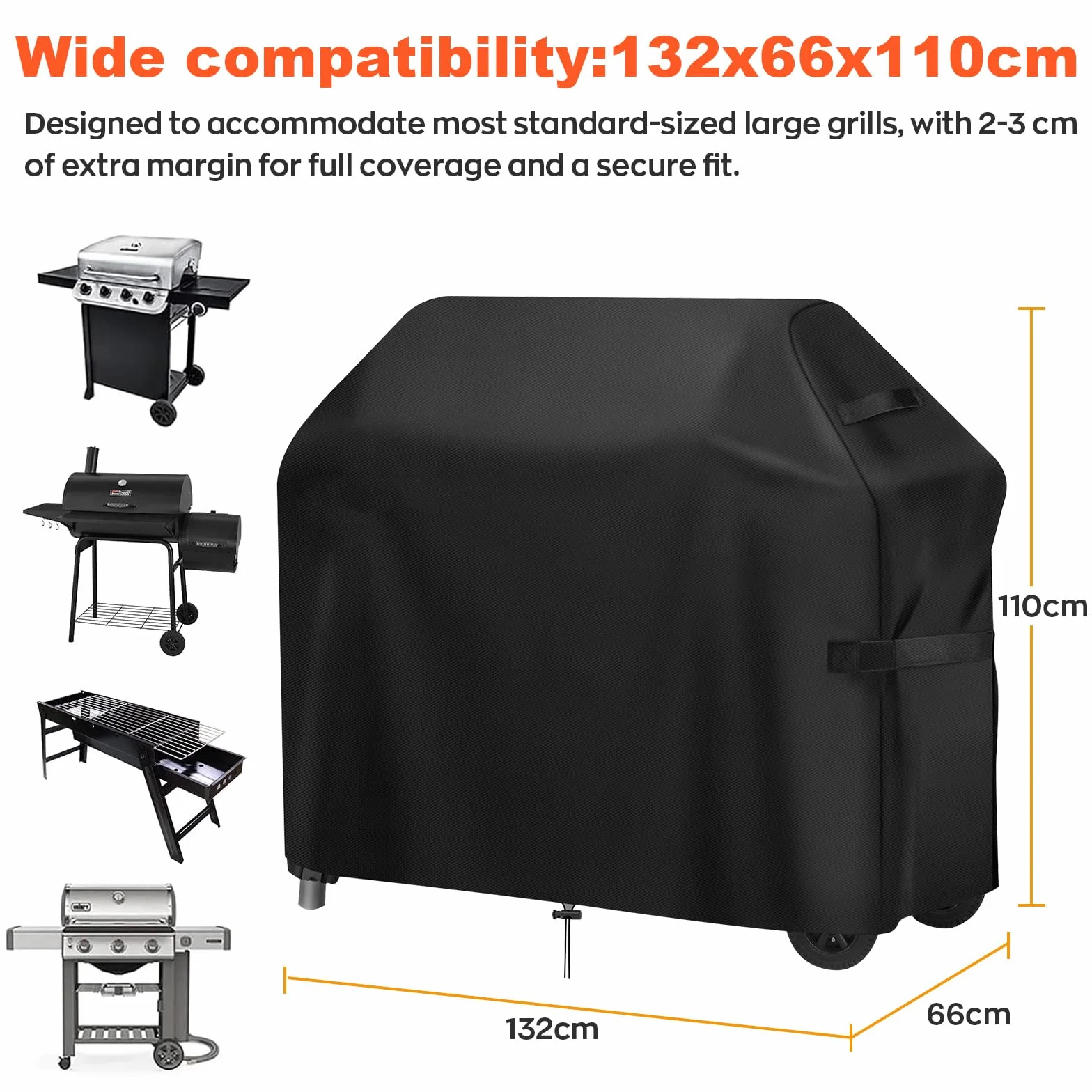 Housse de Protection pour Barbecue Imperméable 420D Oxford 132 x 66 x 109 cm