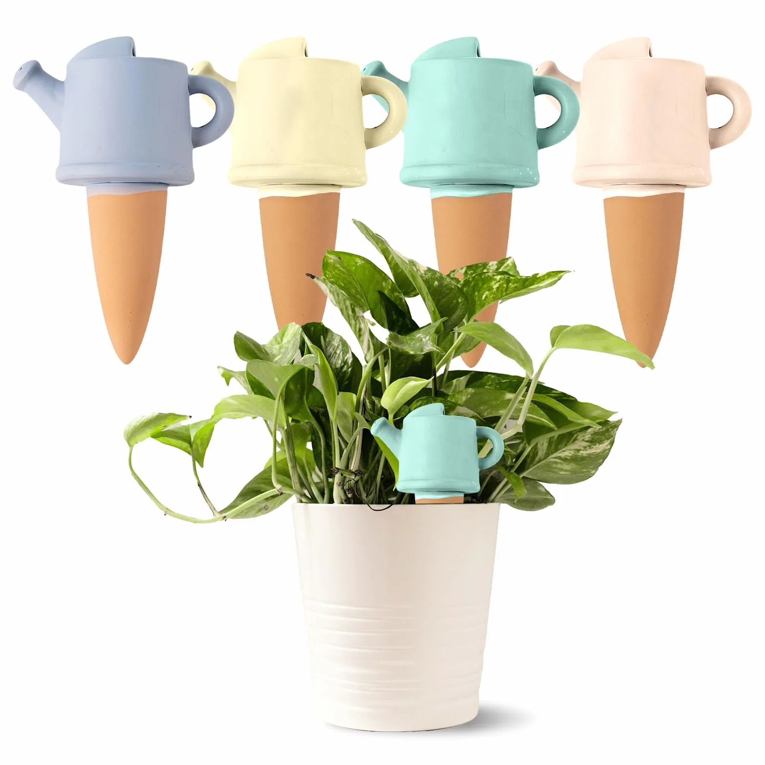 Ollas Terre Cuite Arrosage Automatique 4 Pièces Goutte à Goutte pour Plantes Jardin Intérieur Extérieur